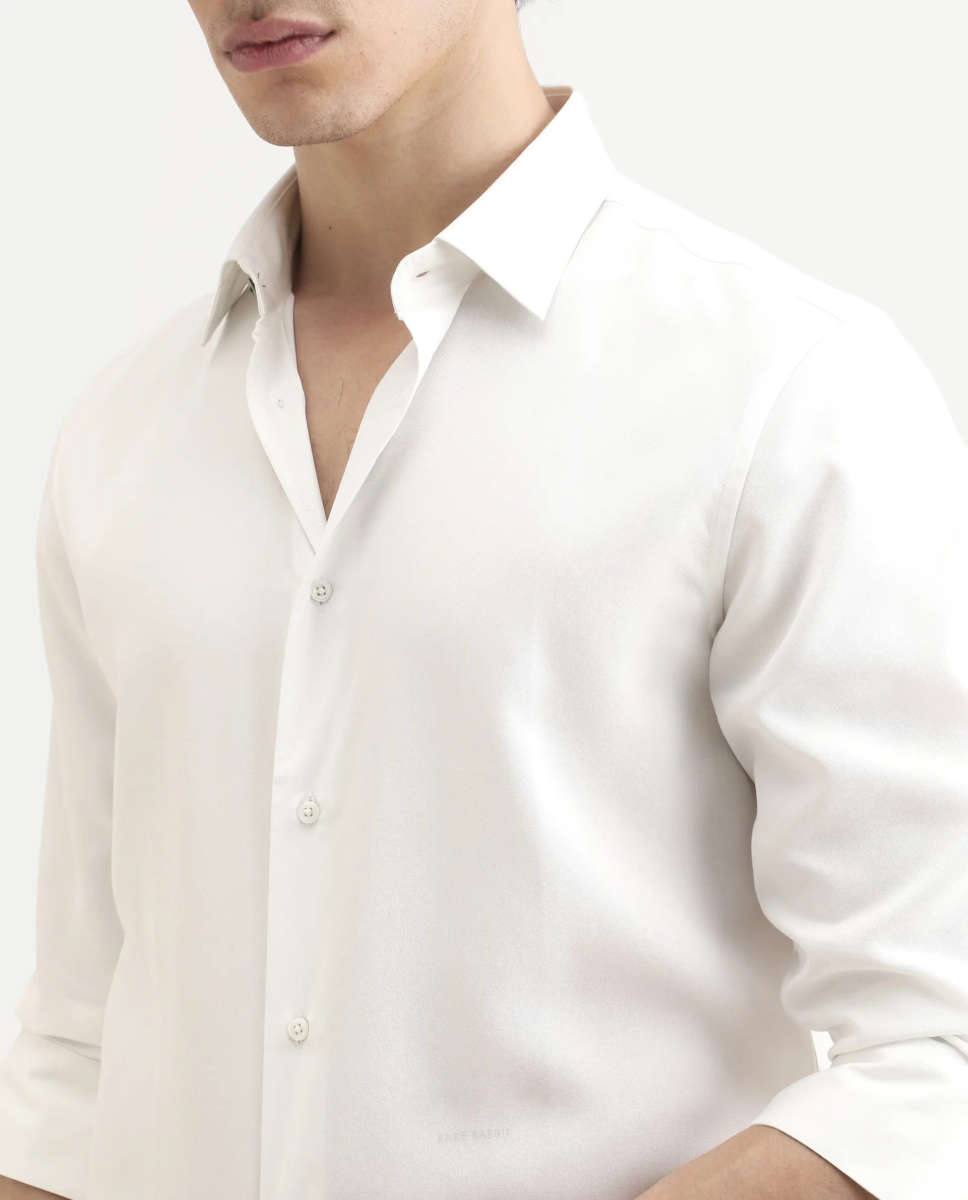 Rare Rabbit Men's Dream White Tencel Fabric Full Sleeve Spread Collar Regular Fit Plain Shirt - Image 3