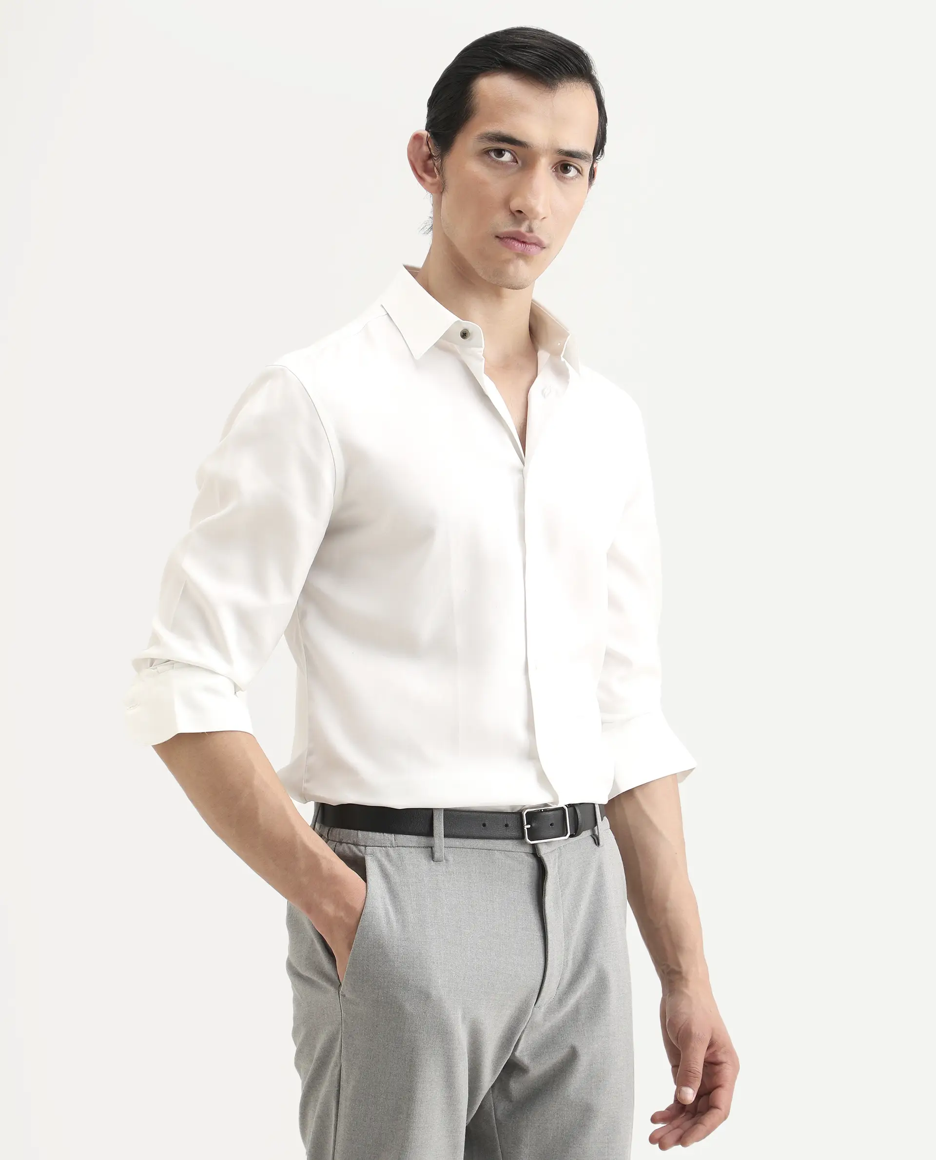 Rare Rabbit Men's Dream White Tencel Fabric Full Sleeve Spread Collar Regular Fit Plain Shirt - Image 4