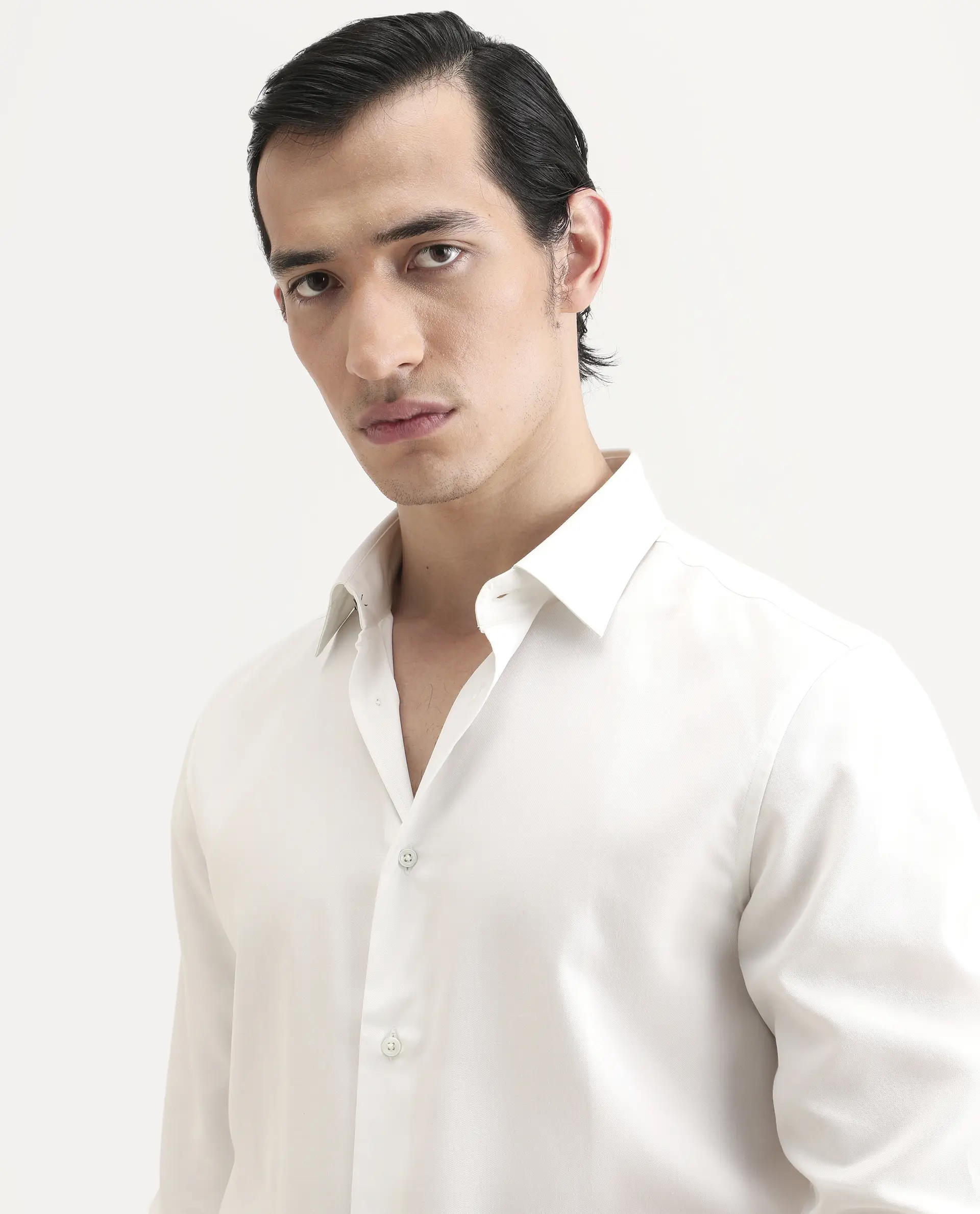 Rare Rabbit Men's Dream White Tencel Fabric Full Sleeve Spread Collar Regular Fit Plain Shirt - Image 5