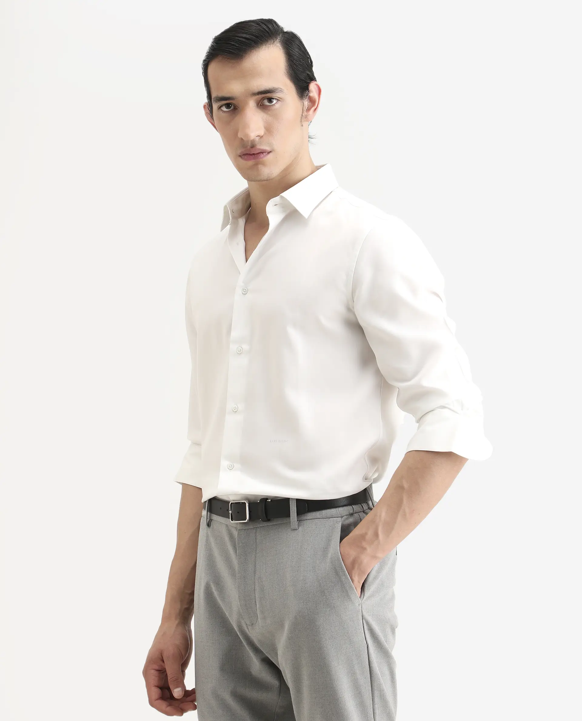 Rare Rabbit Men's Dream White Tencel Fabric Full Sleeve Spread Collar Regular Fit Plain Shirt - Image 7