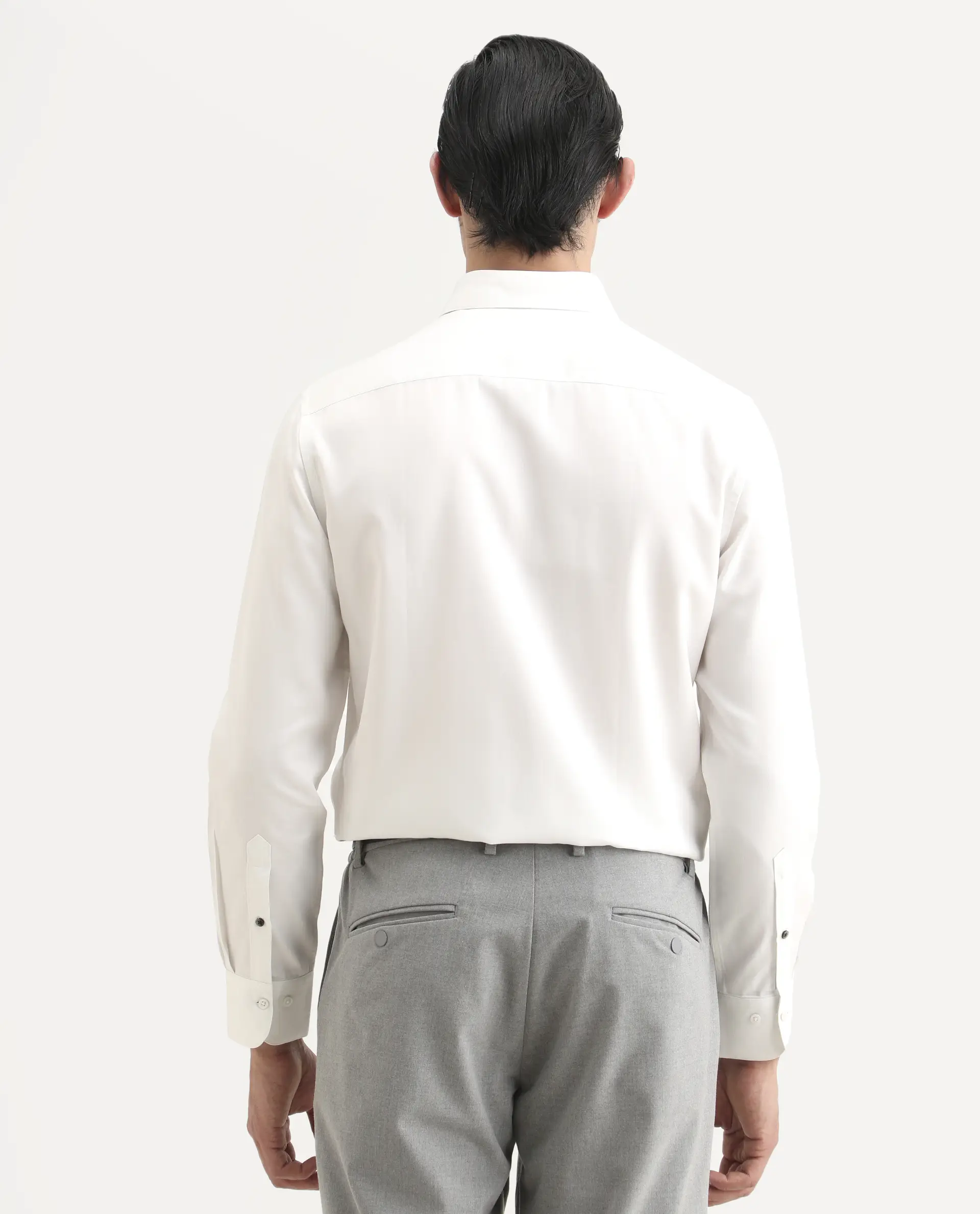 Rare Rabbit Men's Dream White Tencel Fabric Full Sleeve Spread Collar Regular Fit Plain Shirt - Image 8