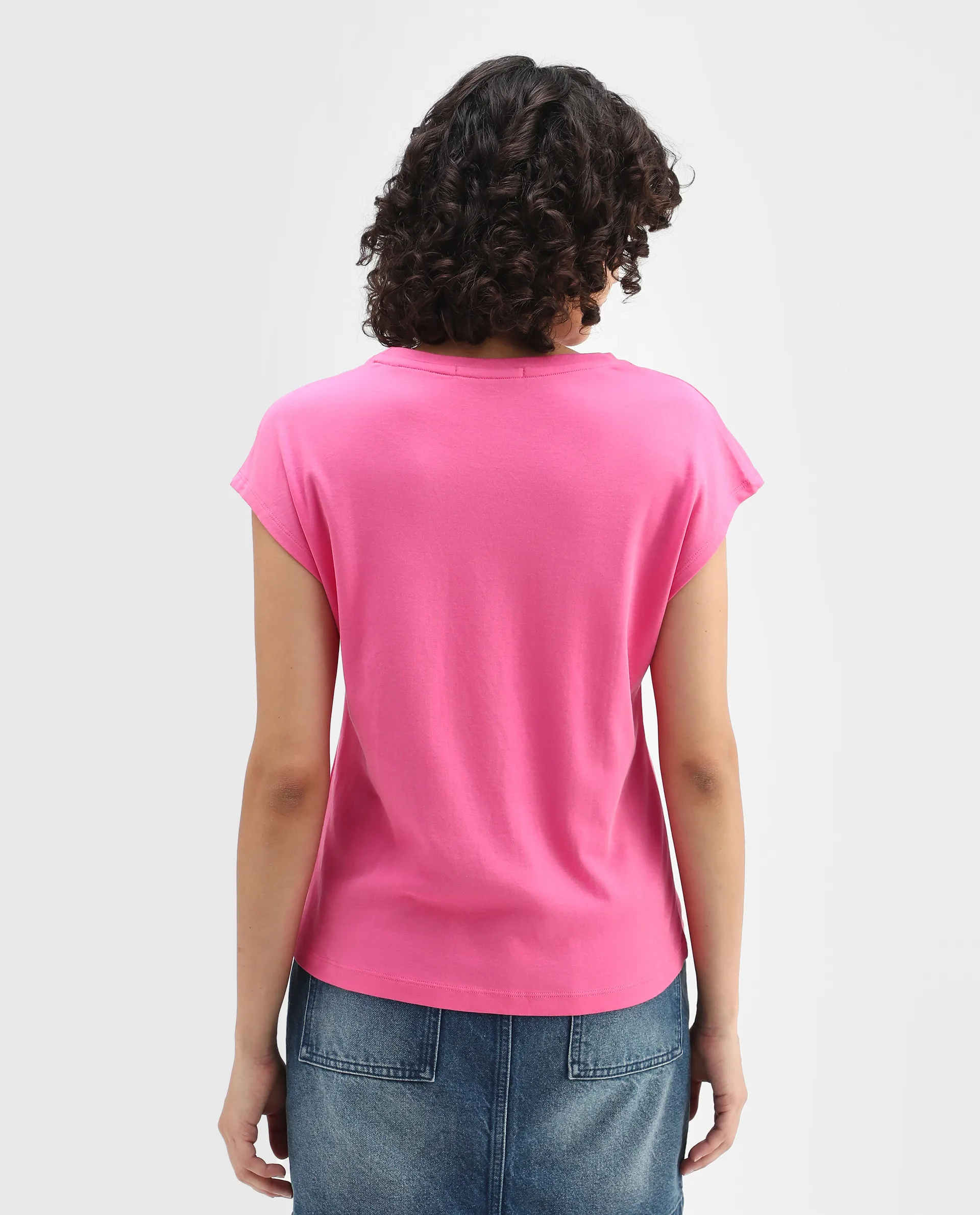 Rareism Women's Drelia Pink Cotton Crew Neck Graphic Print Extended Sleeves Regular Fit T-Shirt - Image 7