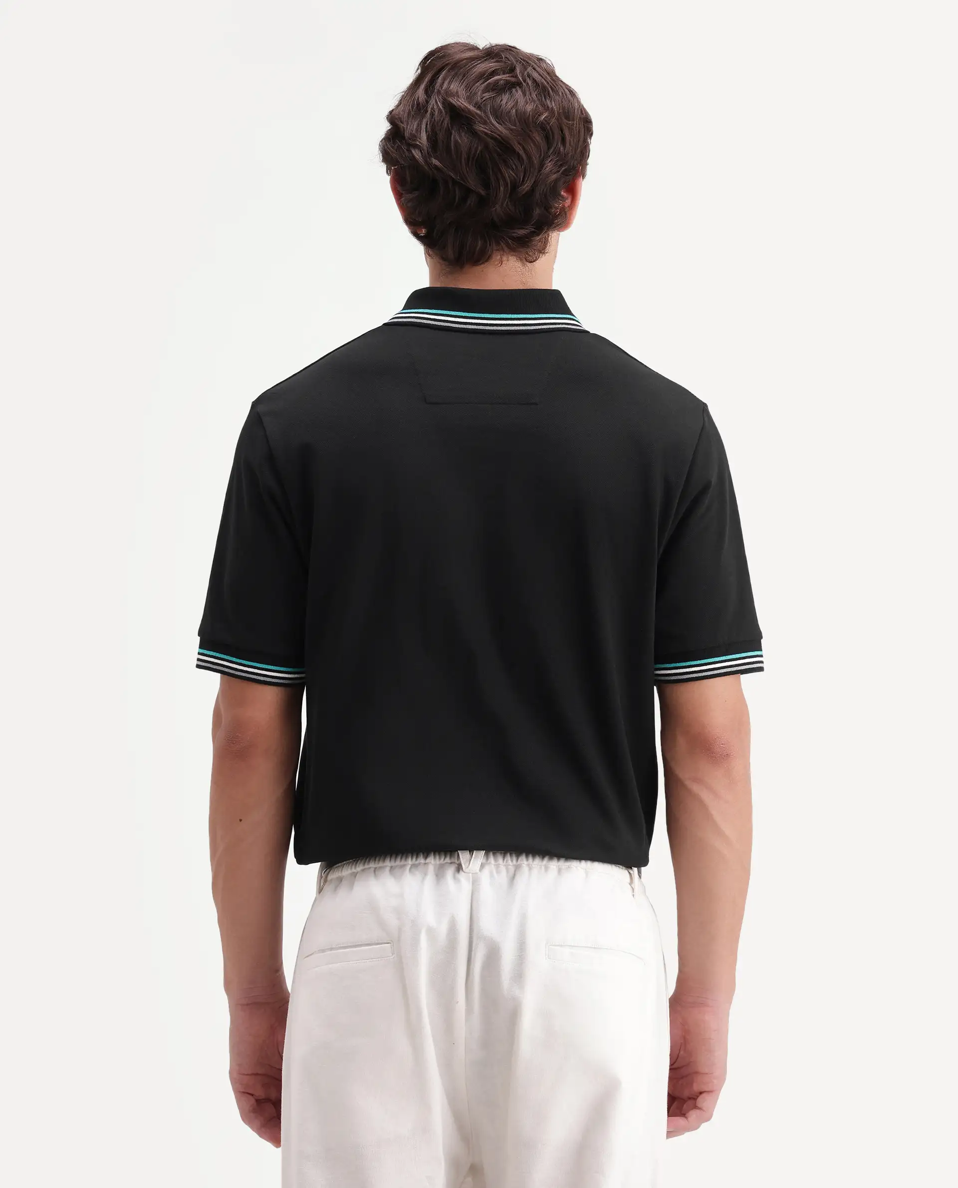 Rare Rabbit Men's Dren Black Cotton Blend Spread Collar Regular Plain Polo - Image 7