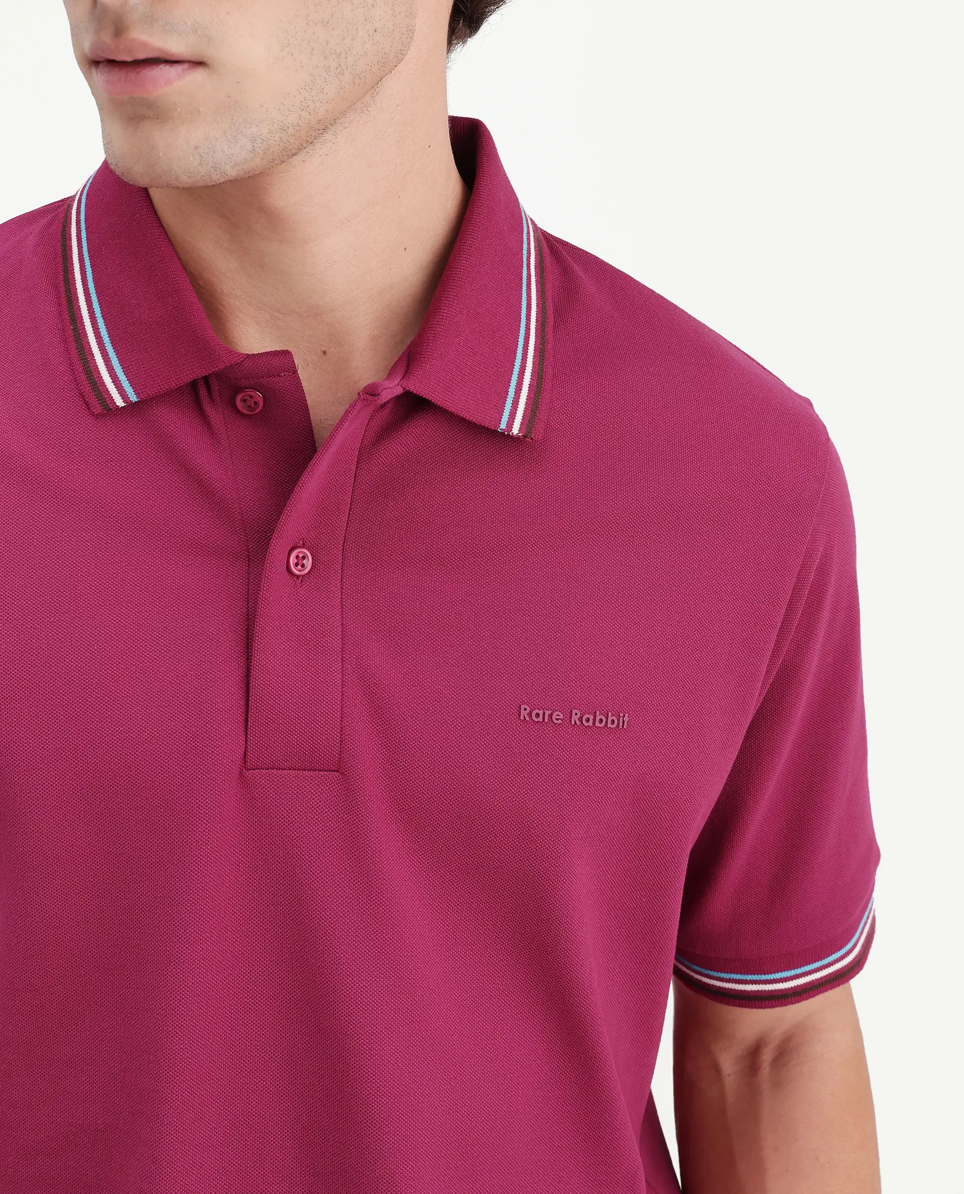 Rare Rabbit Men's Dren Fluorescent Pink Cotton Blend Spread Collar Regular Plain Polo - Image 3