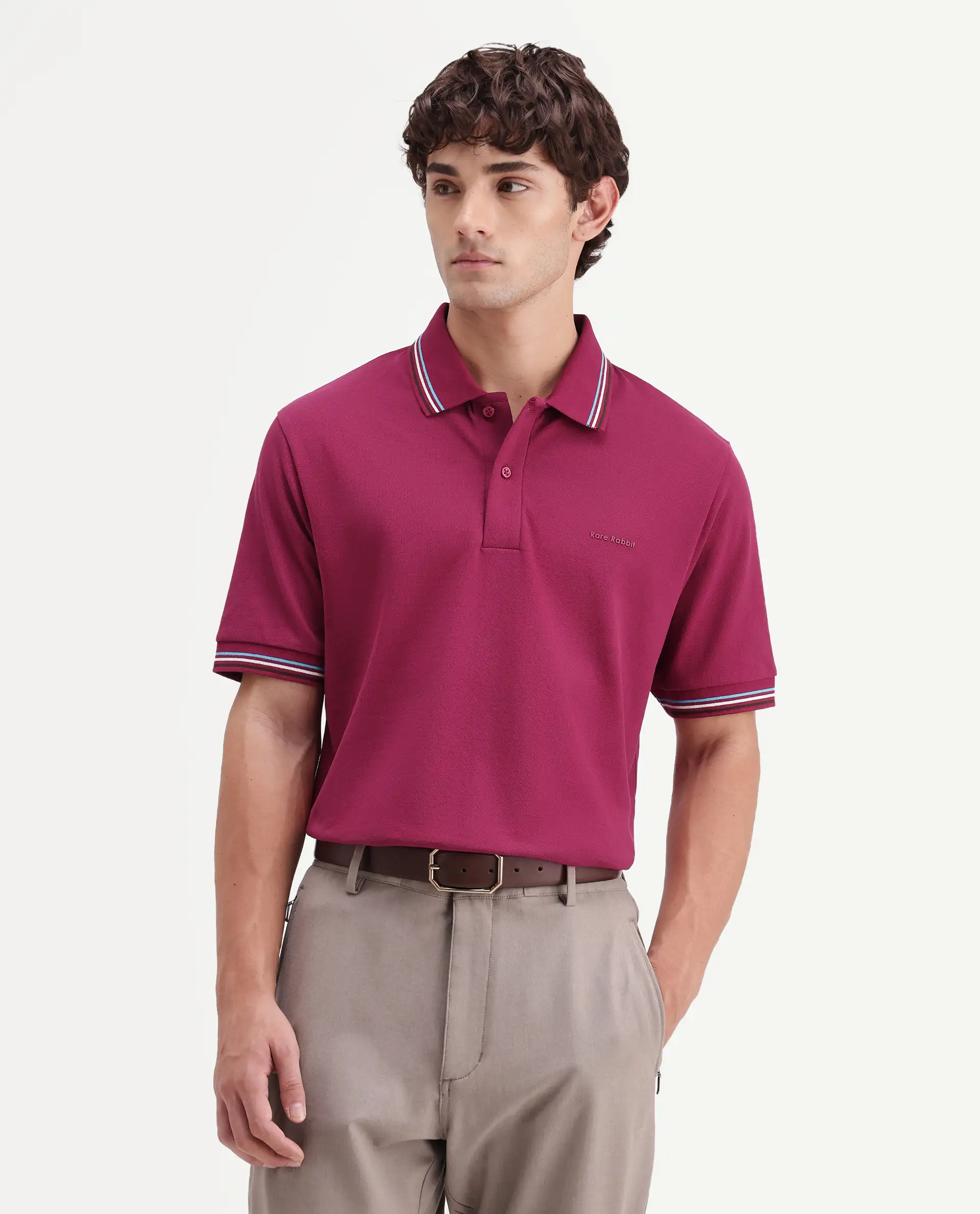 Rare Rabbit Men's Dren Fluorescent Pink Cotton Blend Spread Collar Regular Plain Polo - Image 6