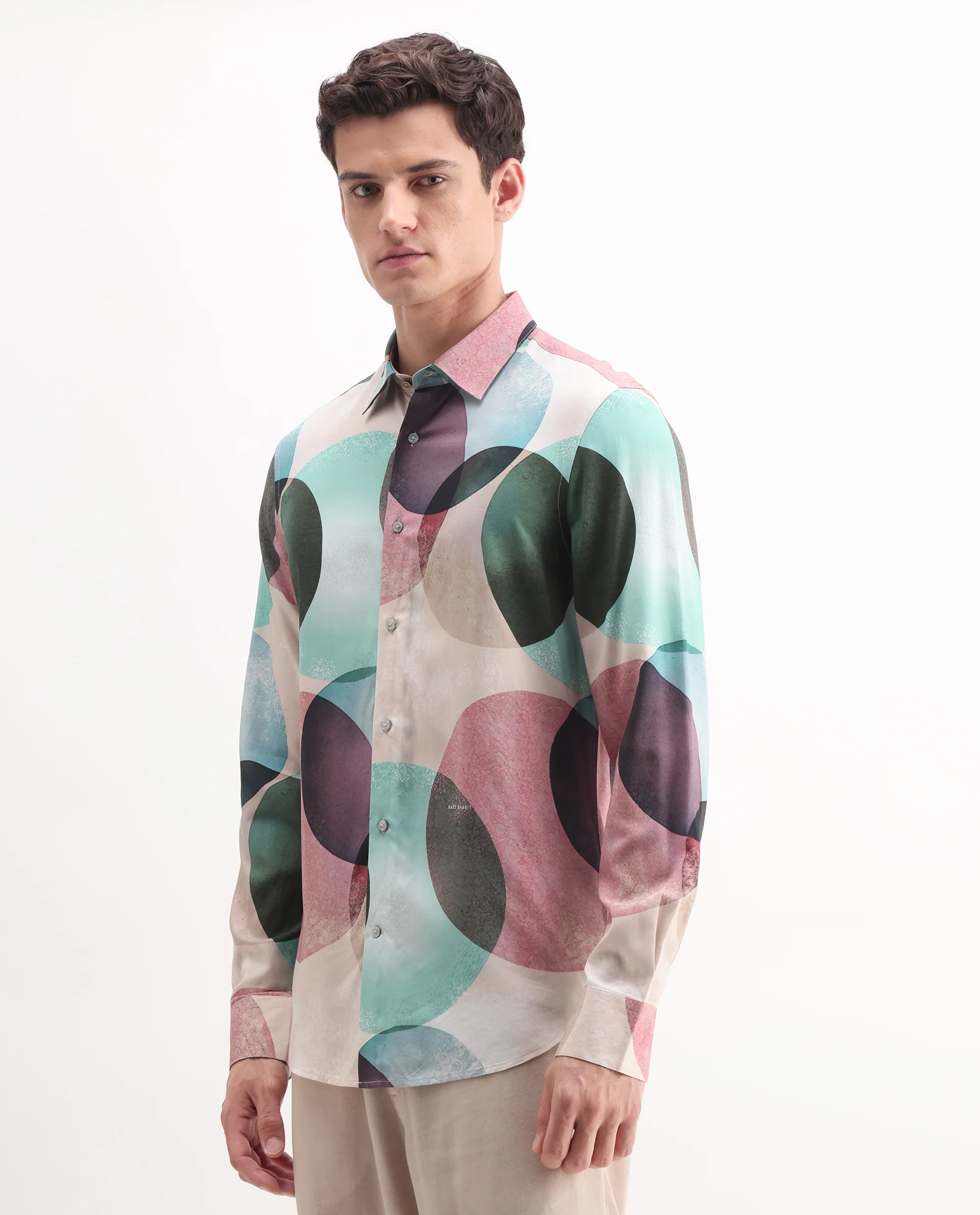 Rare Rabbit Men's Drent-25 Multi Viscose Polka Print Regular Fit Full Sleeve Collared Shirt - Image 3