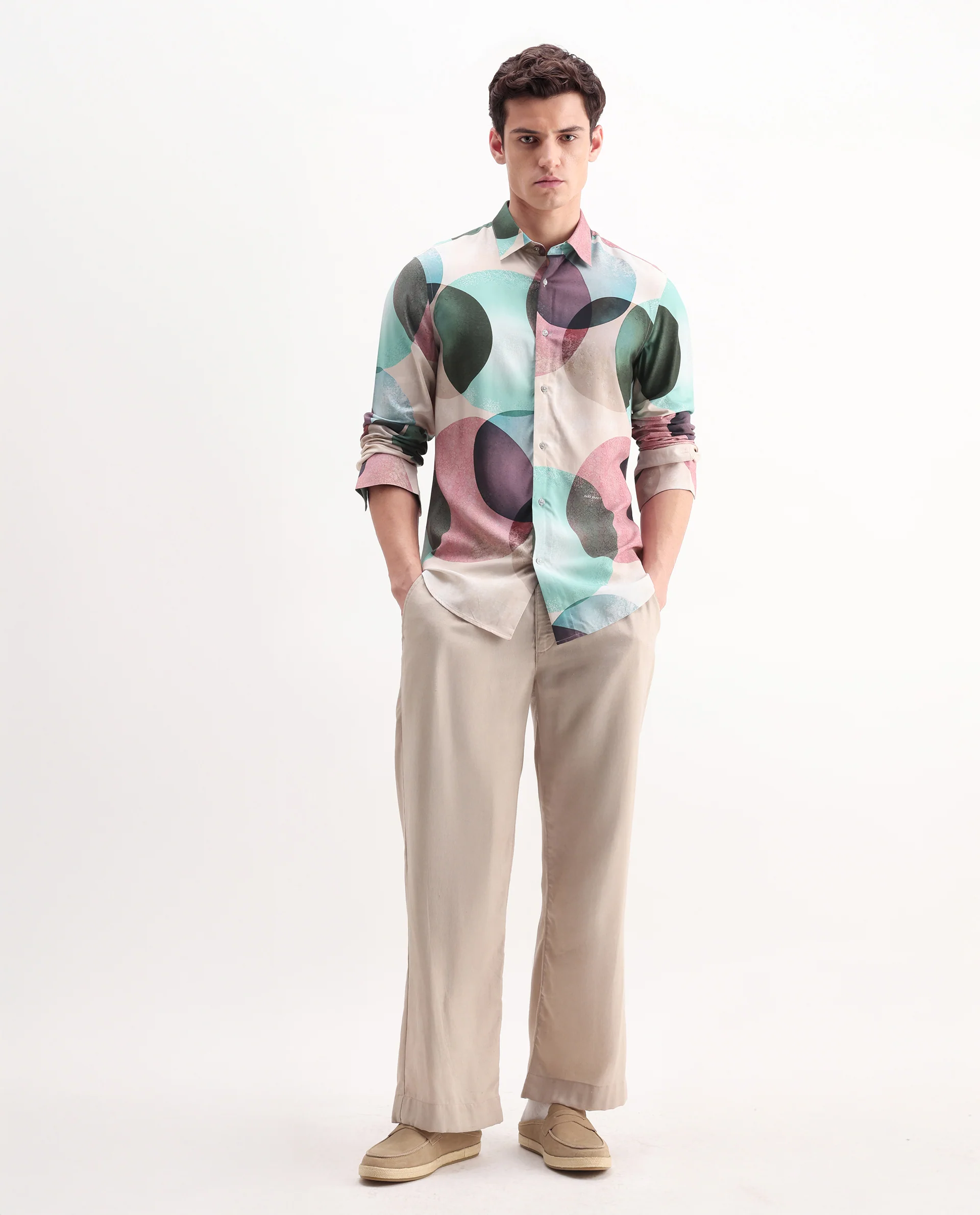 Rare Rabbit Men's Drent Multi Viscose Polka Print Regular Fit Full Sleeve Collared Shirt - Image 2