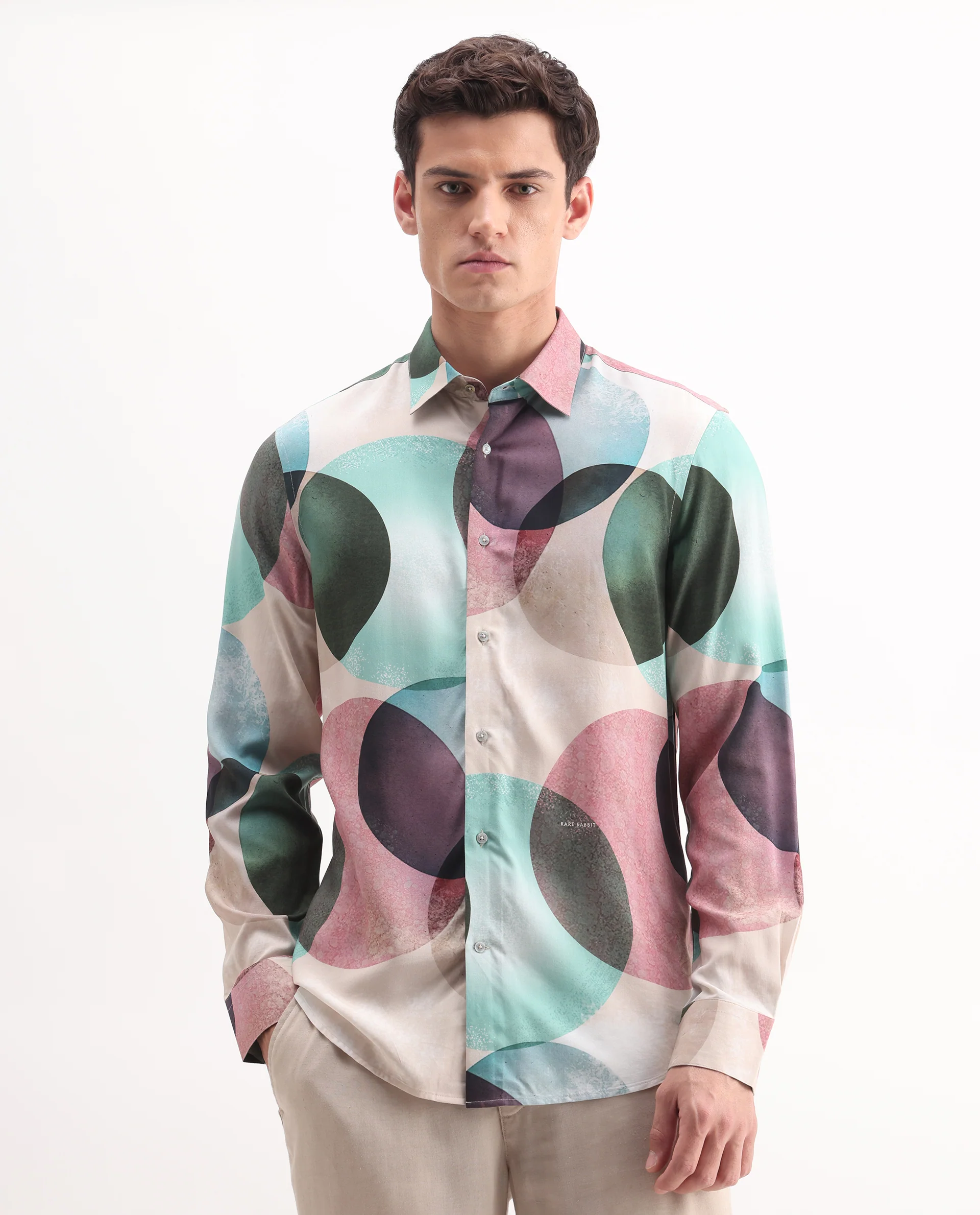 Rare Rabbit Men's Drent Multi Viscose Polka Print Regular Fit Full Sleeve Collared Shirt - Image 3
