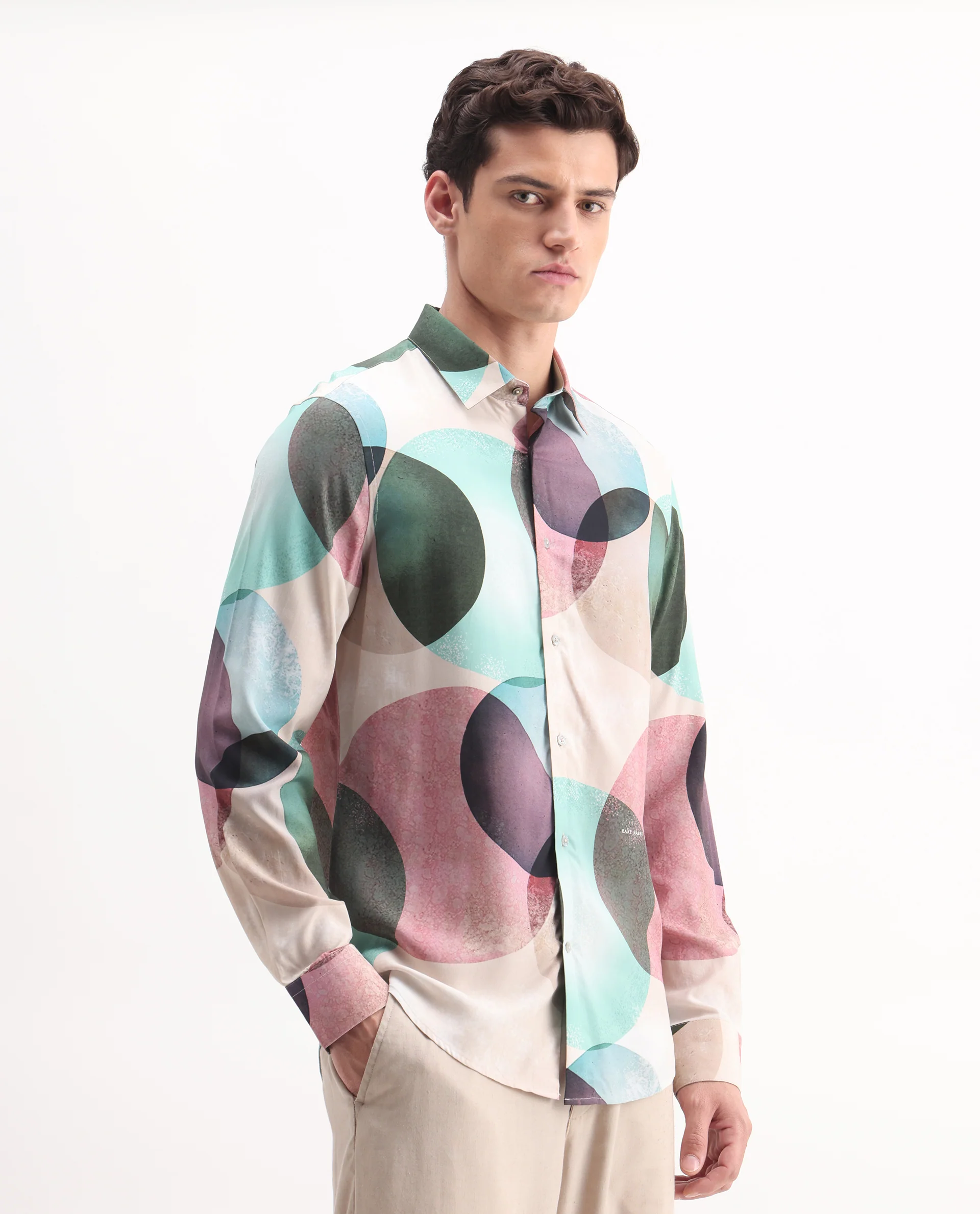 Rare Rabbit Men's Drent Multi Viscose Polka Print Regular Fit Full Sleeve Collared Shirt - Image 5