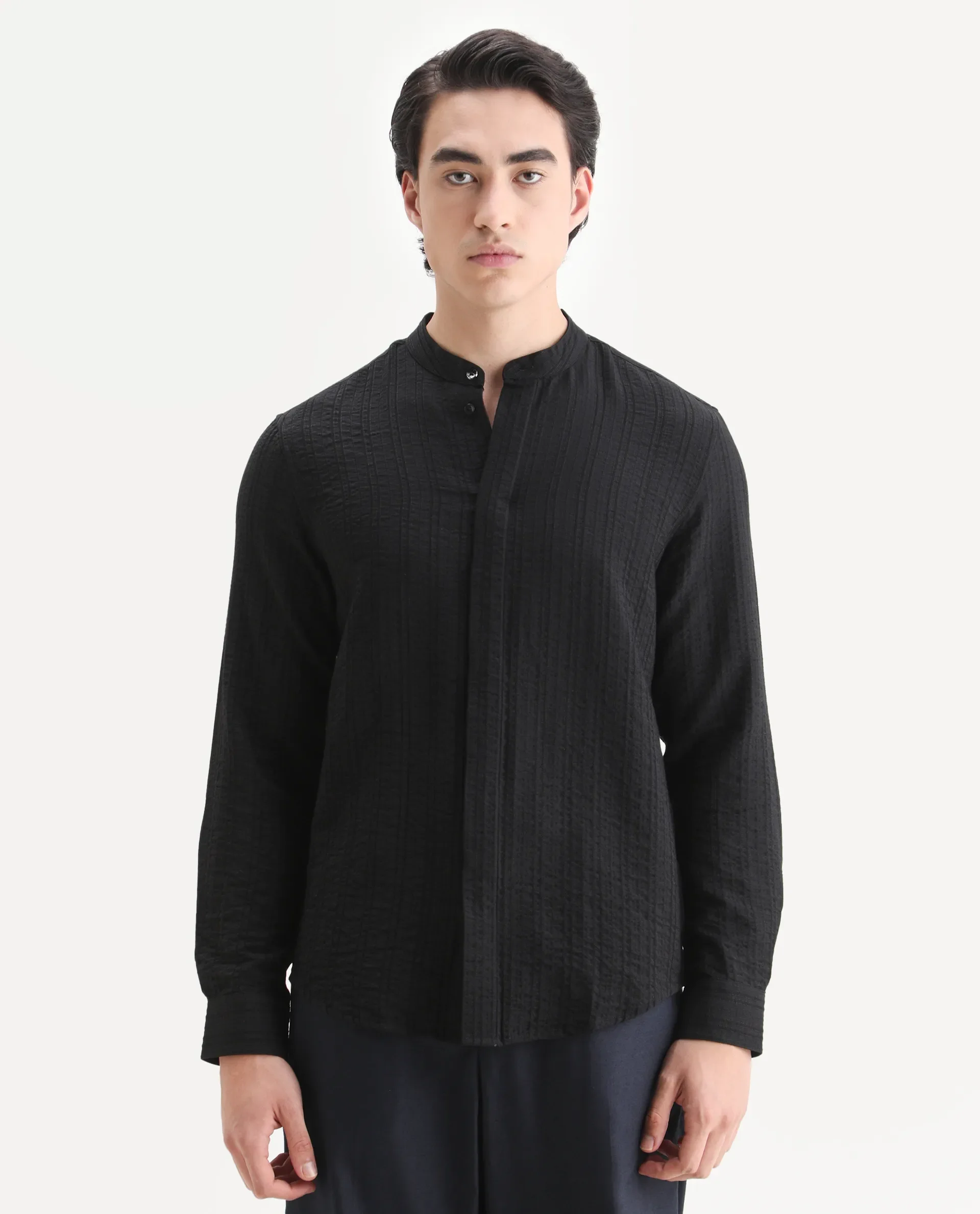 Rare Rabbit Men's Drep-G Black Viscose Blend Fabric Full Sleeve Regular Fit Striped Shirt - Image 4