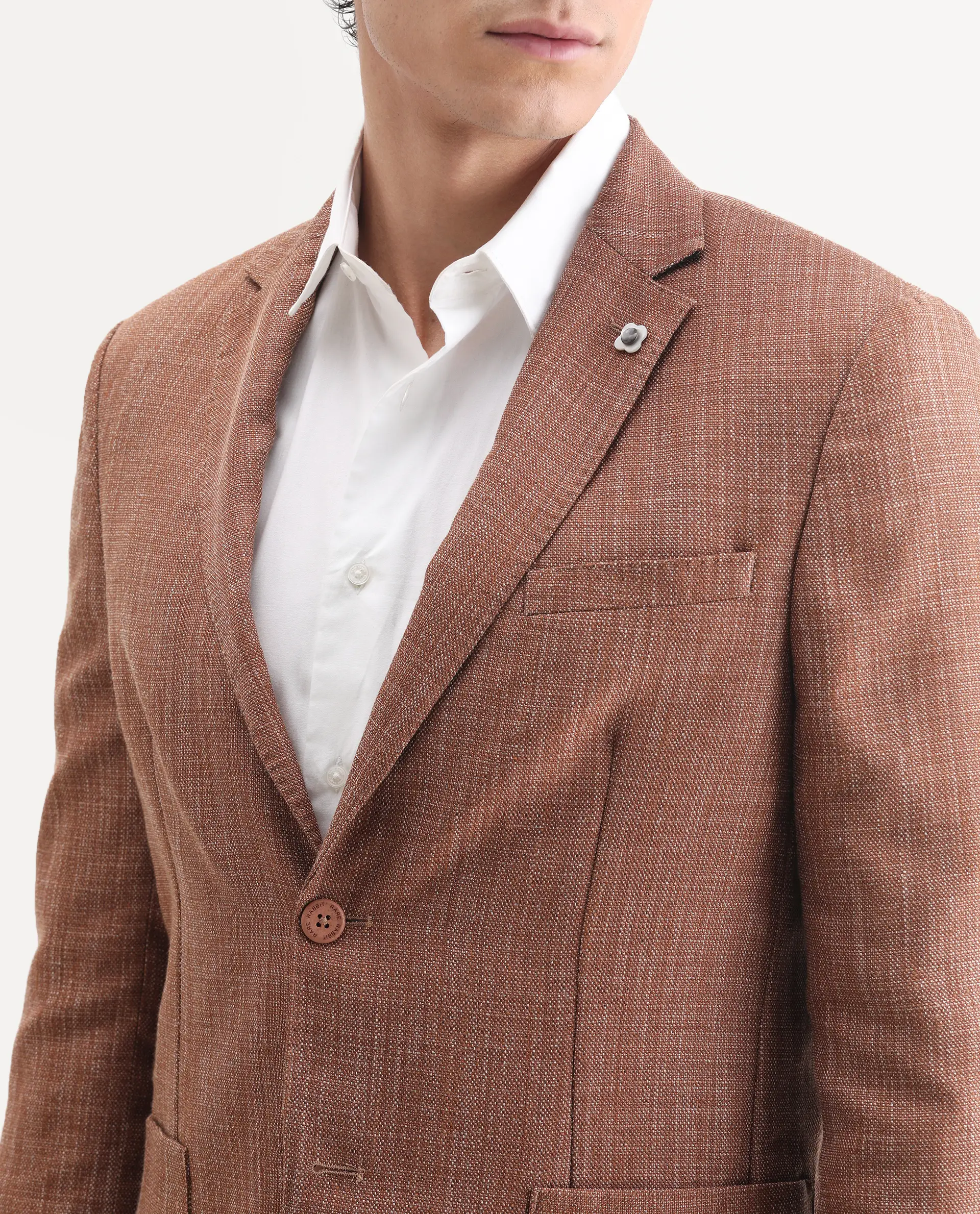 Rare Rabbit Men's Drew Brown Polyester Plain Tailored Fit Full Sleeve Lapel Neck Blazer - Image 4