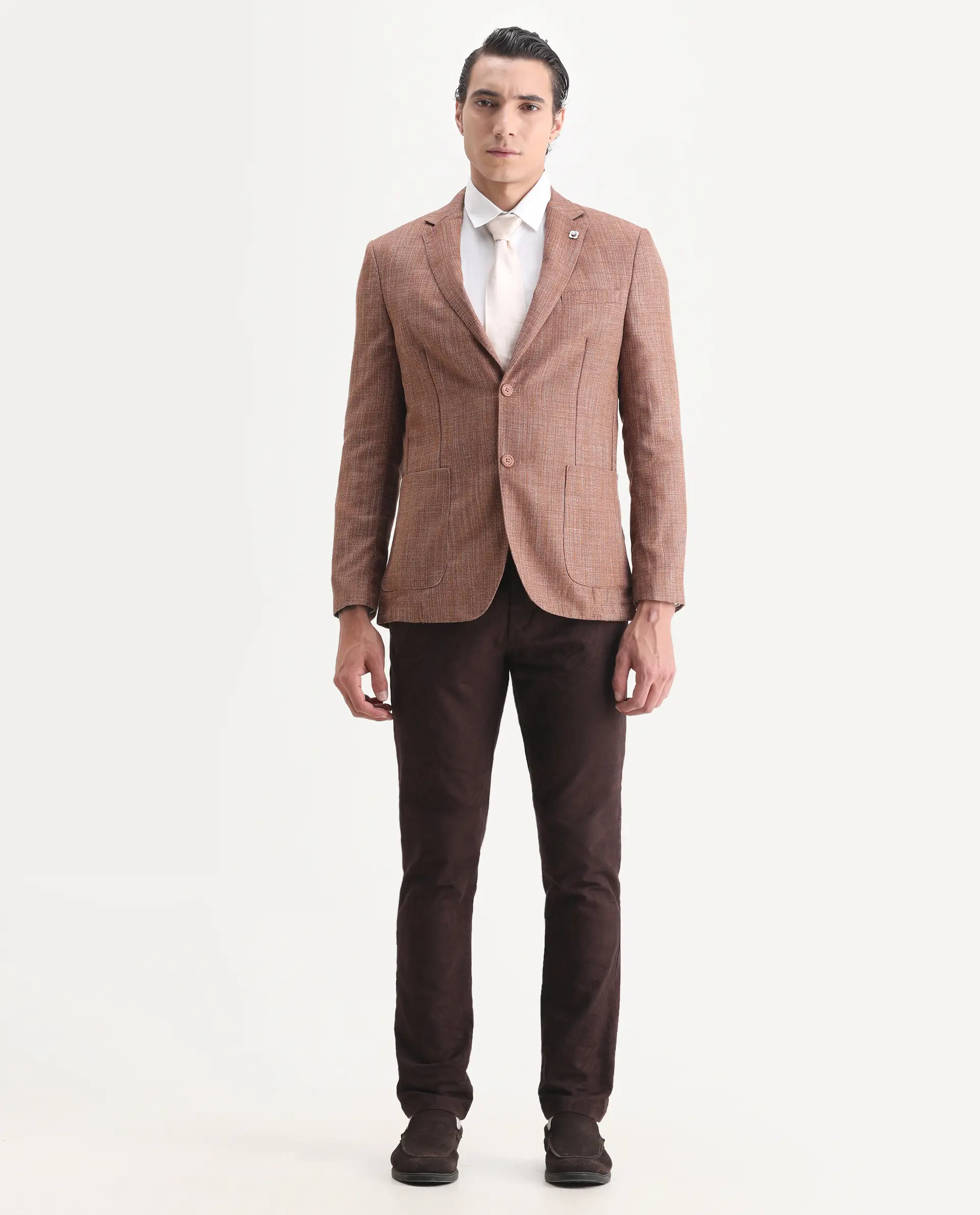 Rare Rabbit Men's Drew Brown Polyester Plain Tailored Fit Full Sleeve Lapel Neck Blazer - Image 7