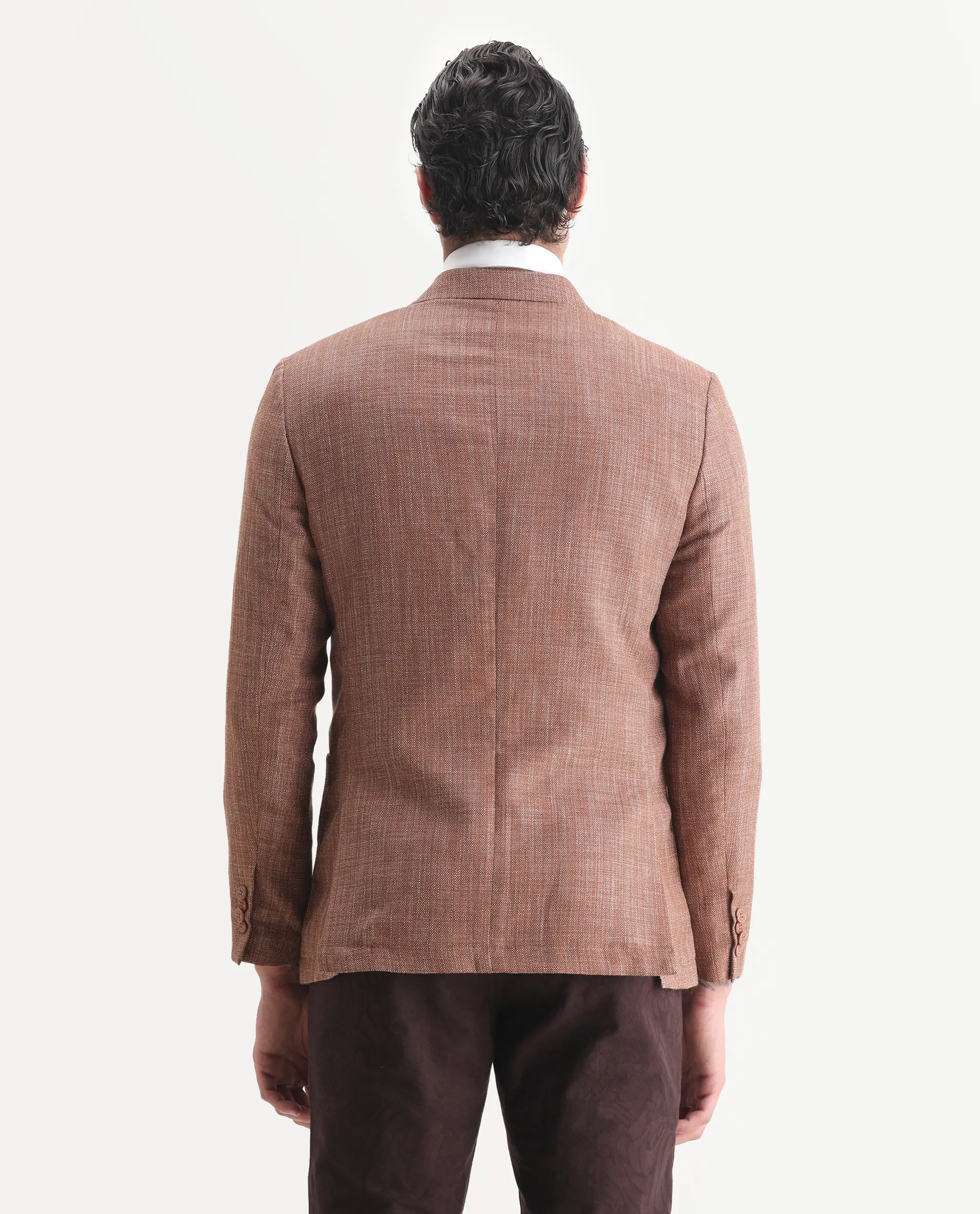 Rare Rabbit Men's Drew Brown Polyester Plain Tailored Fit Full Sleeve Lapel Neck Blazer - Image 8