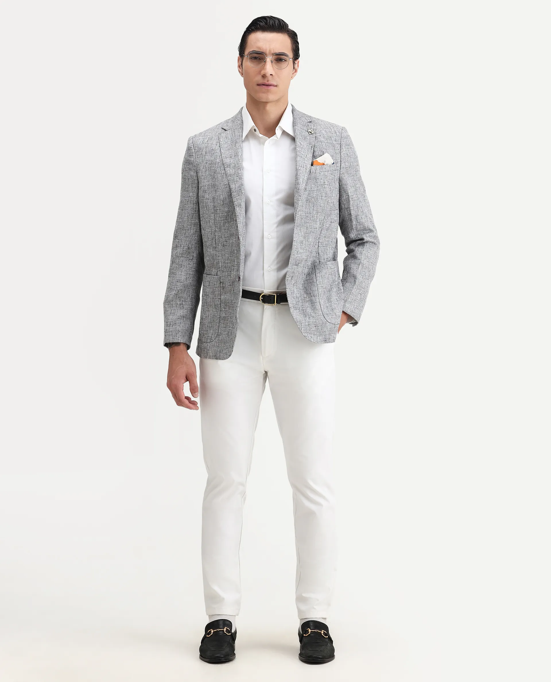 Rare Rabbit Men's Drew Grey Polyester Plain Tailored Fit Full Sleeve Lapel Neck Blazer - Image 2