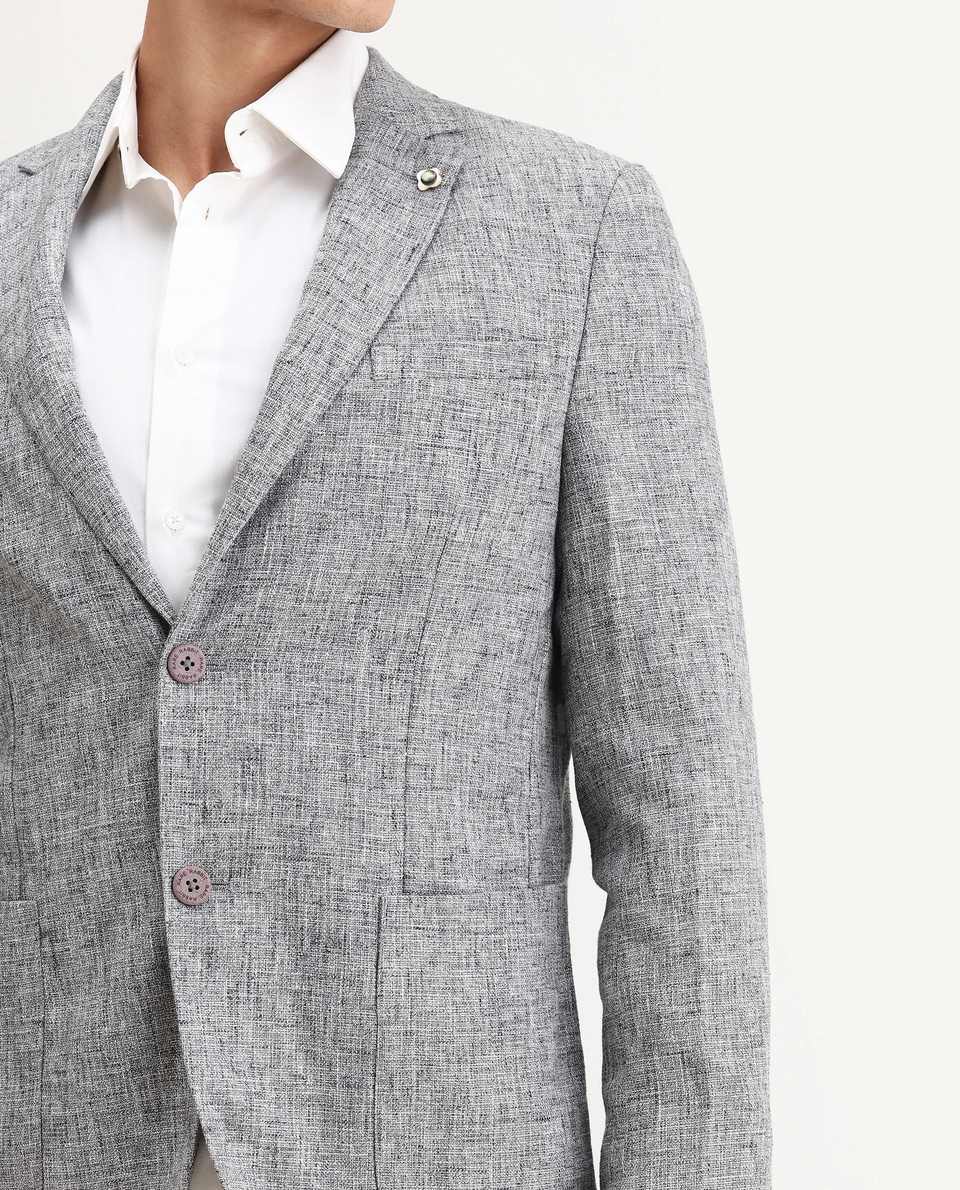 Rare Rabbit Men's Drew Grey Polyester Plain Tailored Fit Full Sleeve Lapel Neck Blazer - Image 3