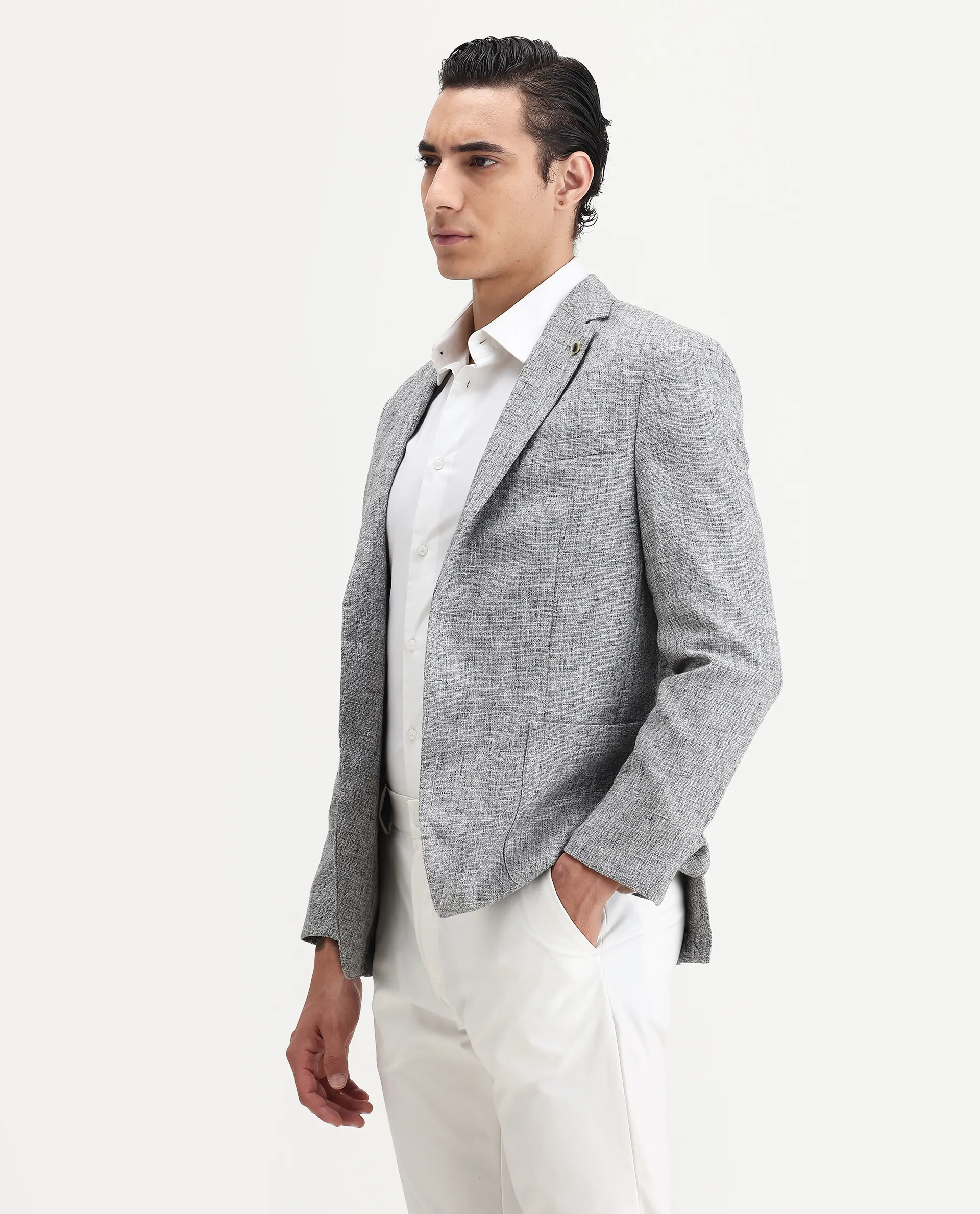 Rare Rabbit Men's Drew Grey Polyester Plain Tailored Fit Full Sleeve Lapel Neck Blazer - Image 5