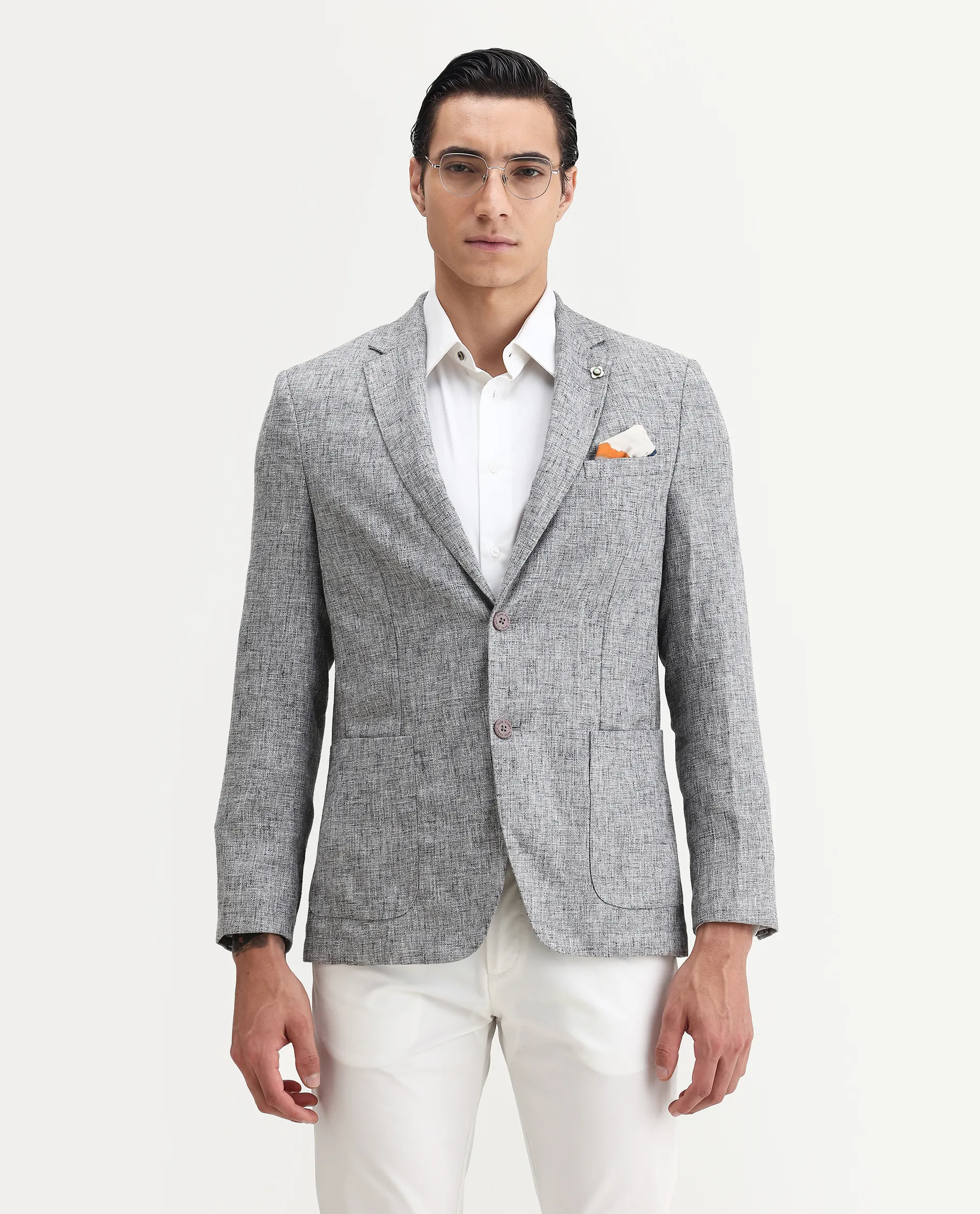 Rare Rabbit Men's Drew Grey Polyester Plain Tailored Fit Full Sleeve Lapel Neck Blazer - Image 7