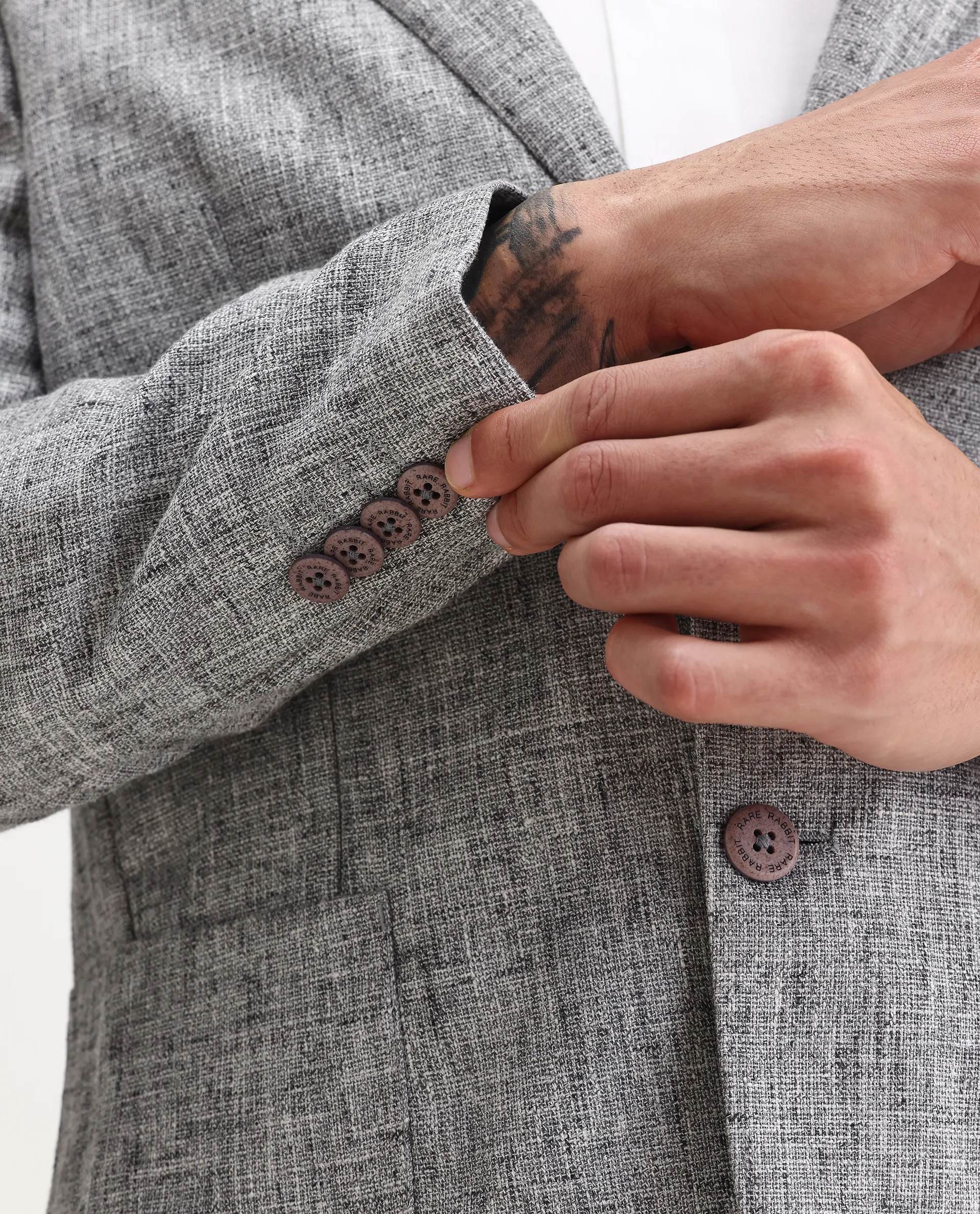 Rare Rabbit Men's Drew Grey Polyester Plain Tailored Fit Full Sleeve Lapel Neck Blazer - Image 8