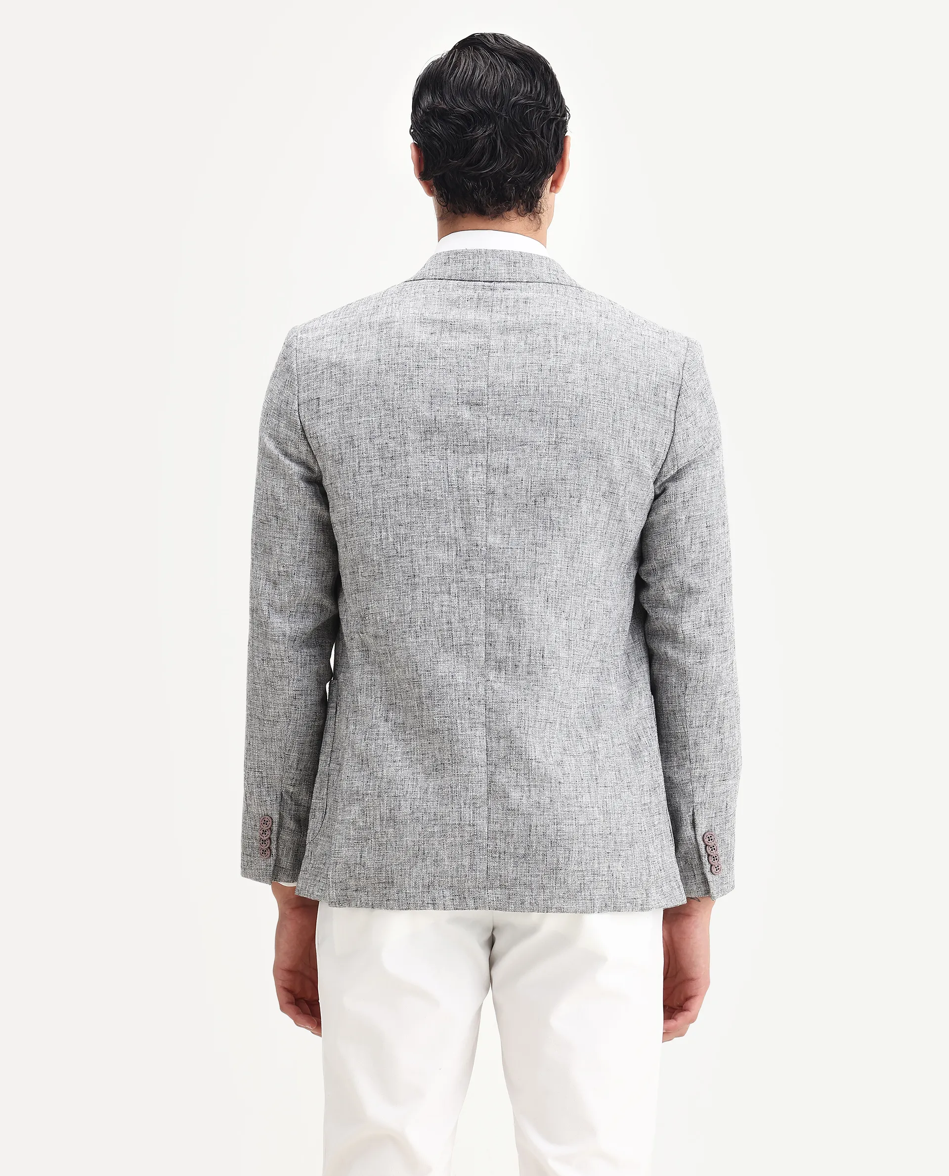 Rare Rabbit Men's Drew Grey Polyester Plain Tailored Fit Full Sleeve Lapel Neck Blazer - Image 9