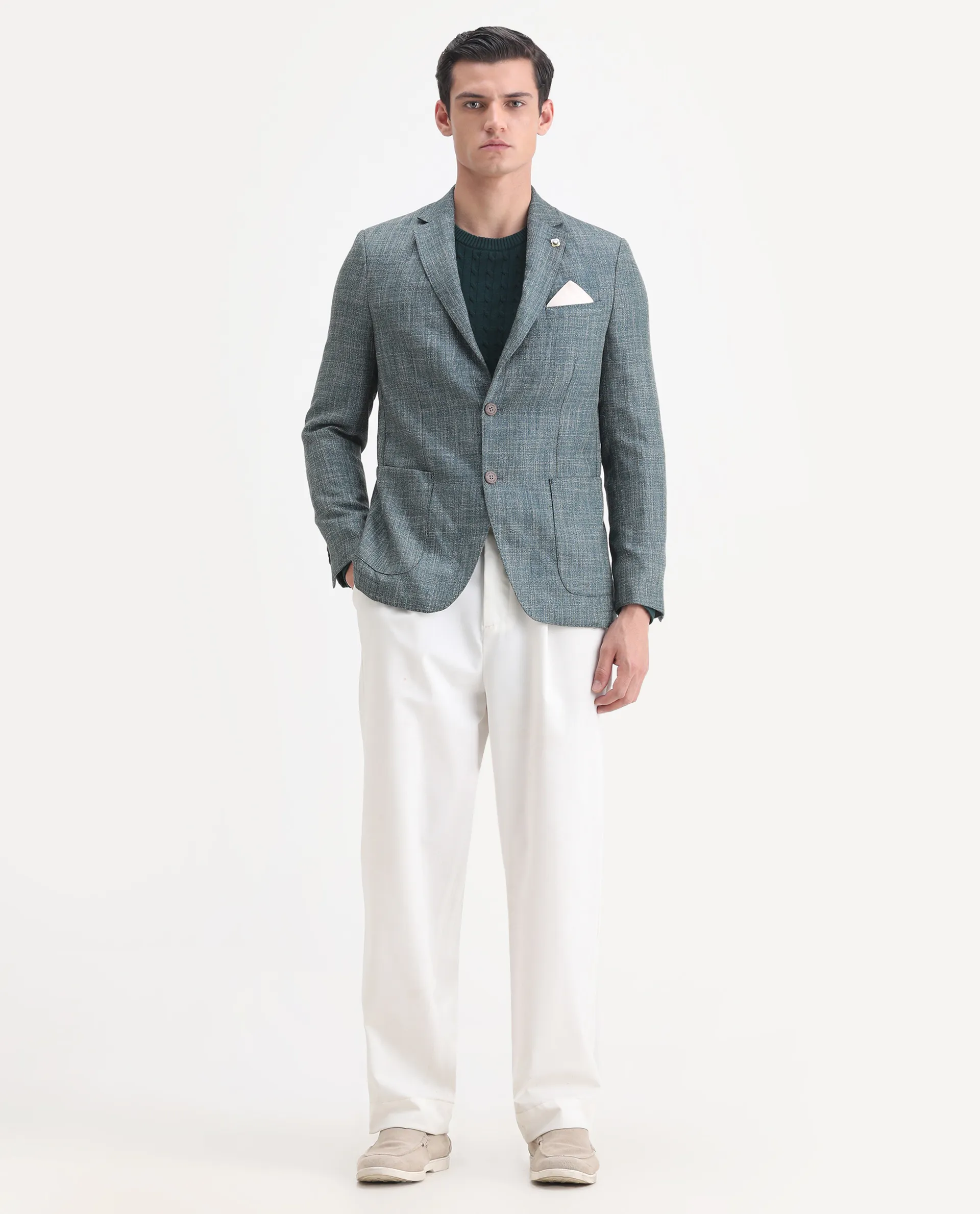 Rare Rabbit Men's Drew Olive Polyester Plain Tailored Fit Full Sleeve Lapel Neck Blazer - Image 2
