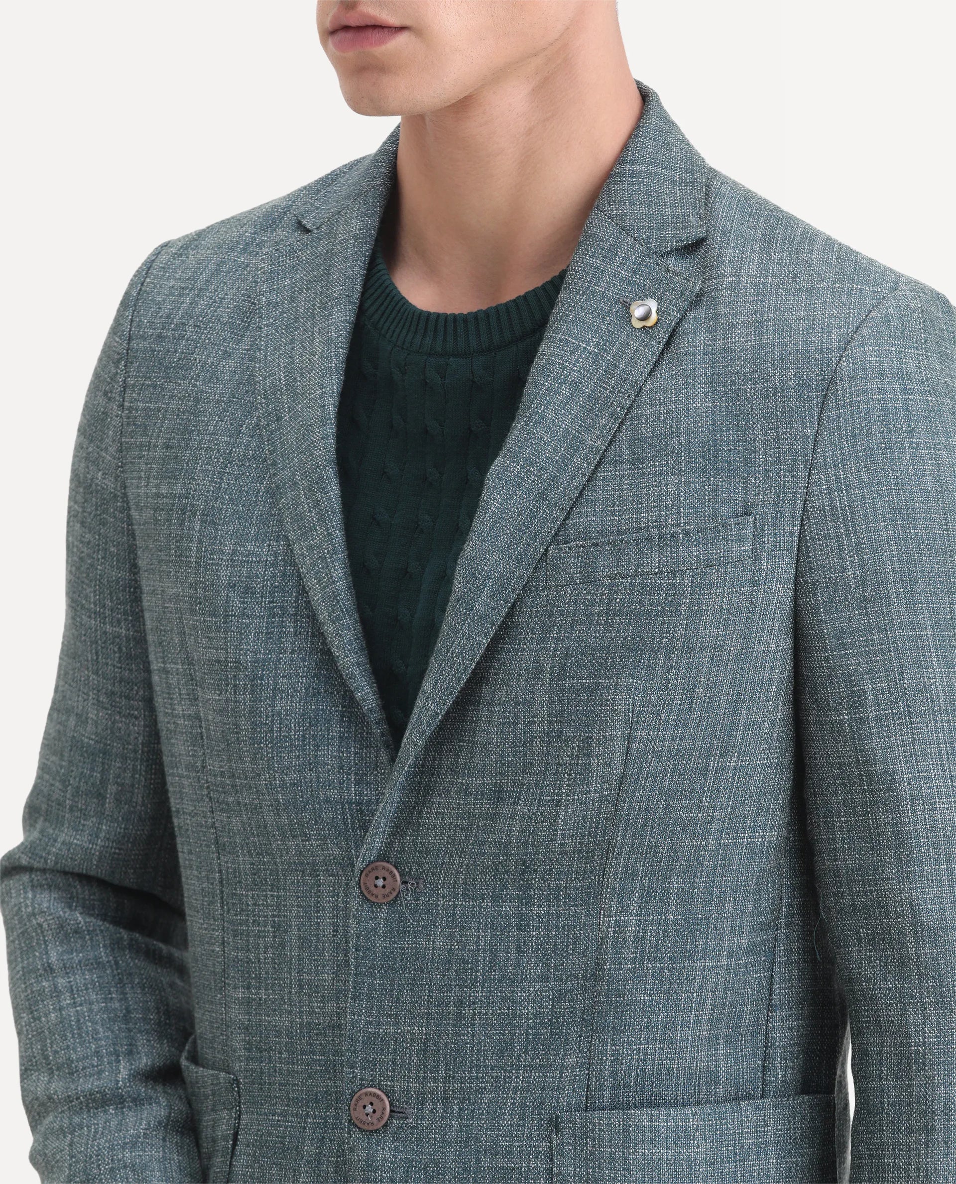 Rare Rabbit Men's Drew Olive Polyester Plain Tailored Fit Full Sleeve Lapel Neck Blazer - Image 3