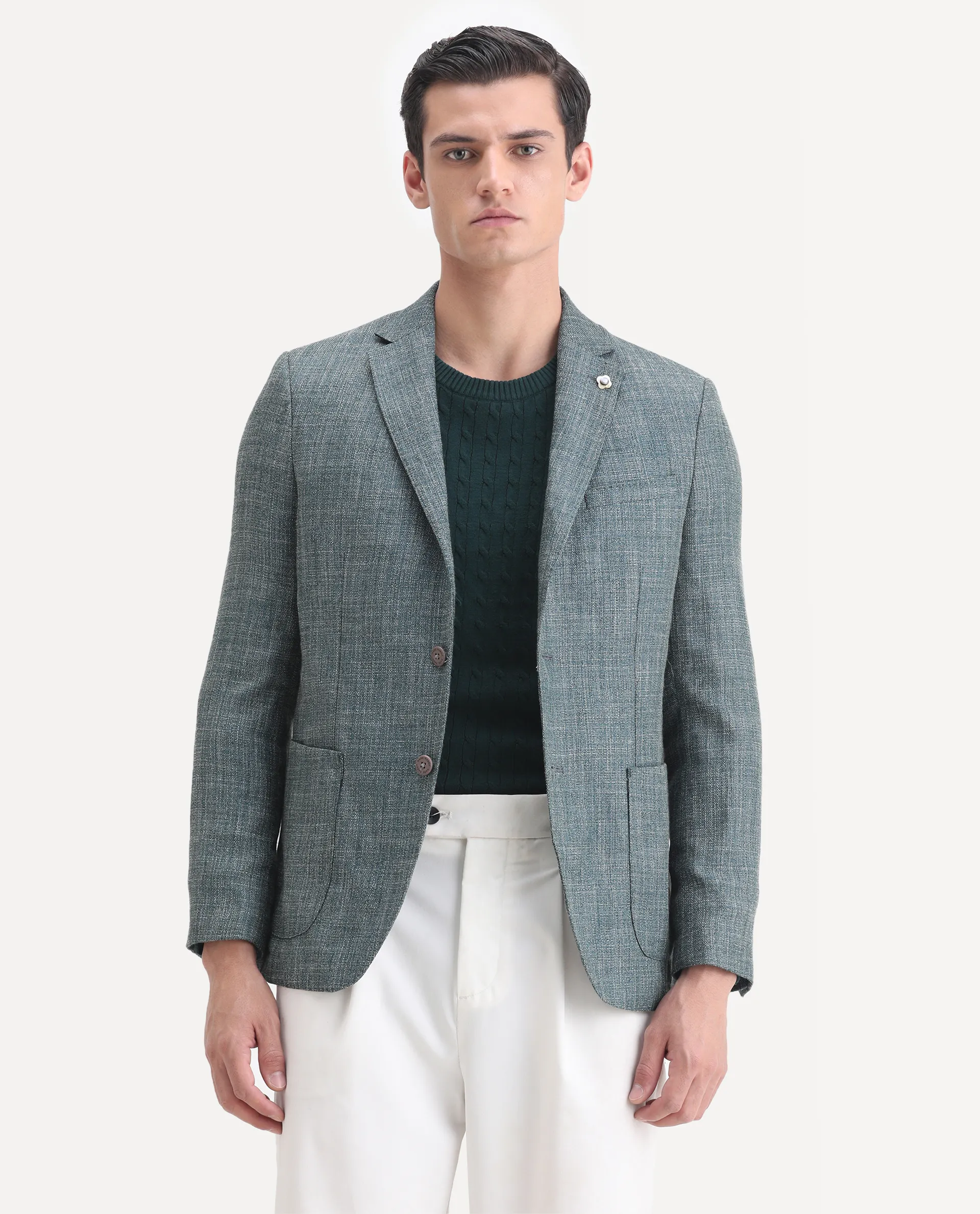 Rare Rabbit Men's Drew Olive Polyester Plain Tailored Fit Full Sleeve Lapel Neck Blazer - Image 4