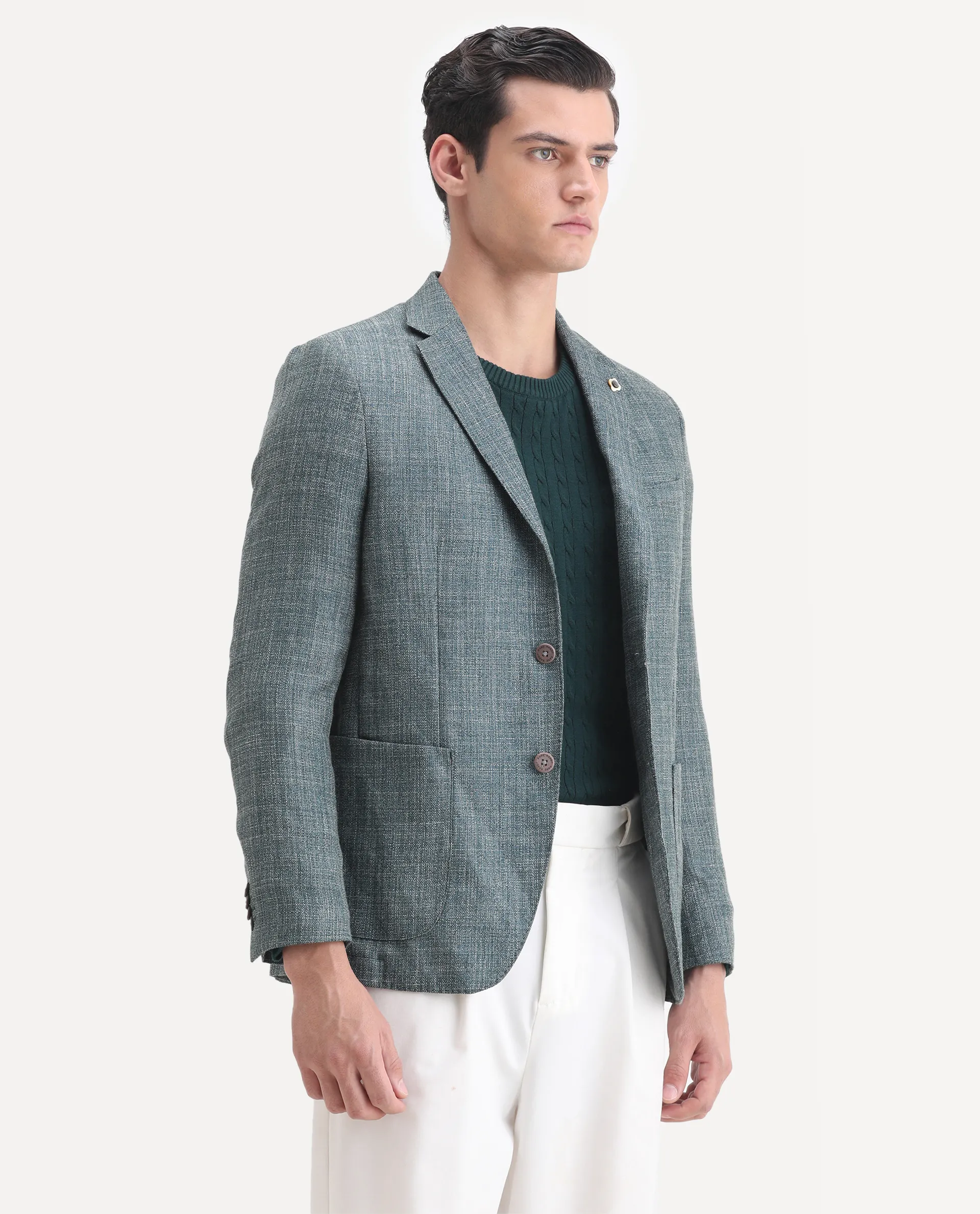 Rare Rabbit Men's Drew Olive Polyester Plain Tailored Fit Full Sleeve Lapel Neck Blazer - Image 6