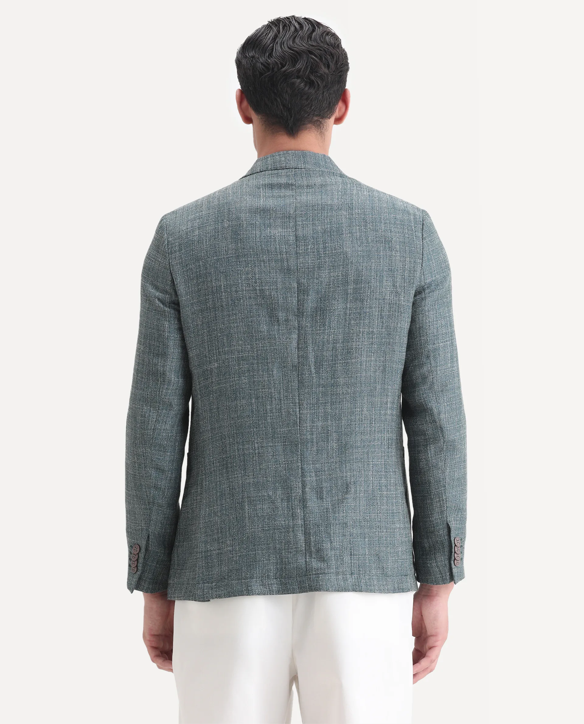 Rare Rabbit Men's Drew Olive Polyester Plain Tailored Fit Full Sleeve Lapel Neck Blazer - Image 7