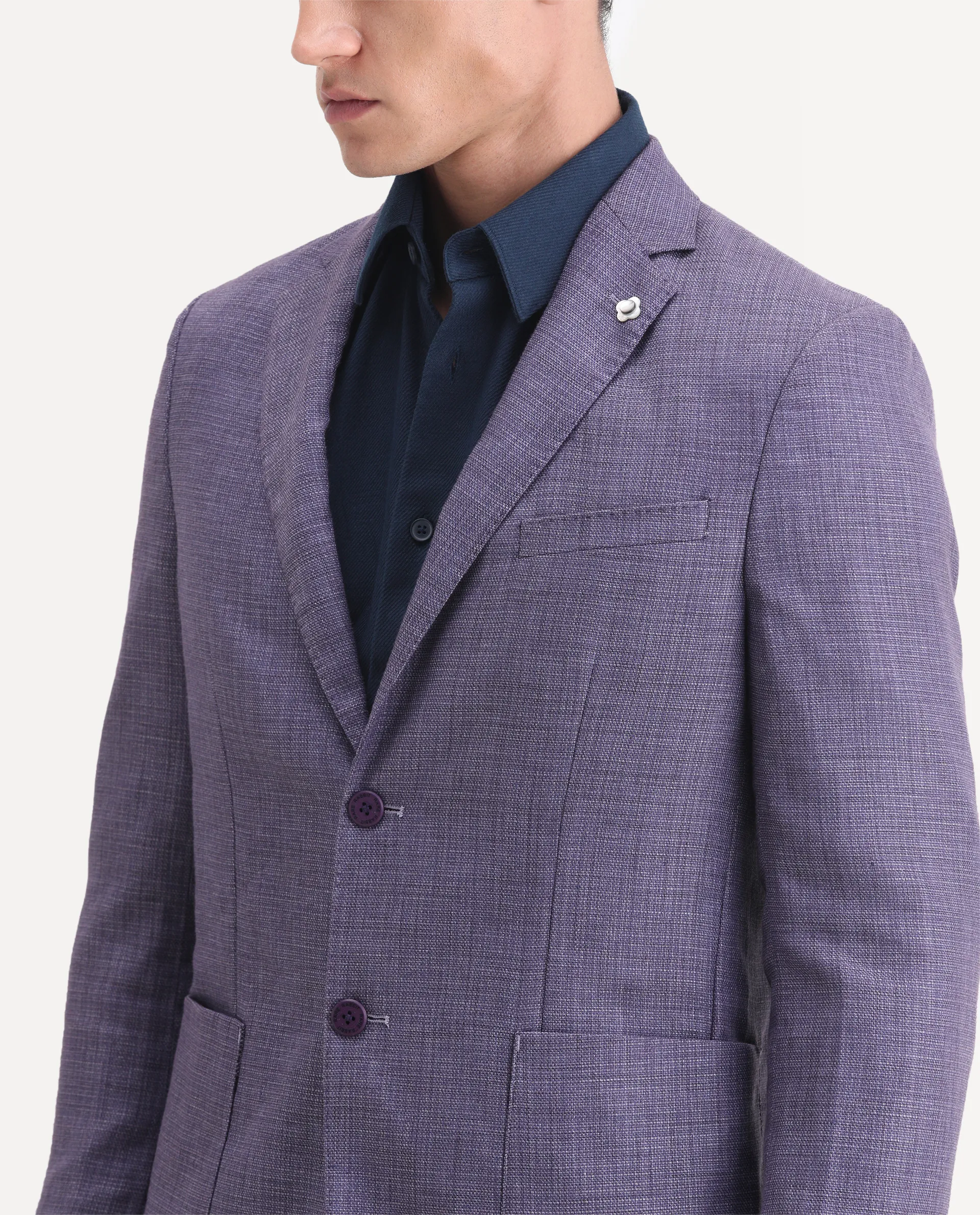 Rare Rabbit Men's Drew Purple Polyester Plain Tailored Fit Full Sleeve Lapel Neck Blazer - Image 3