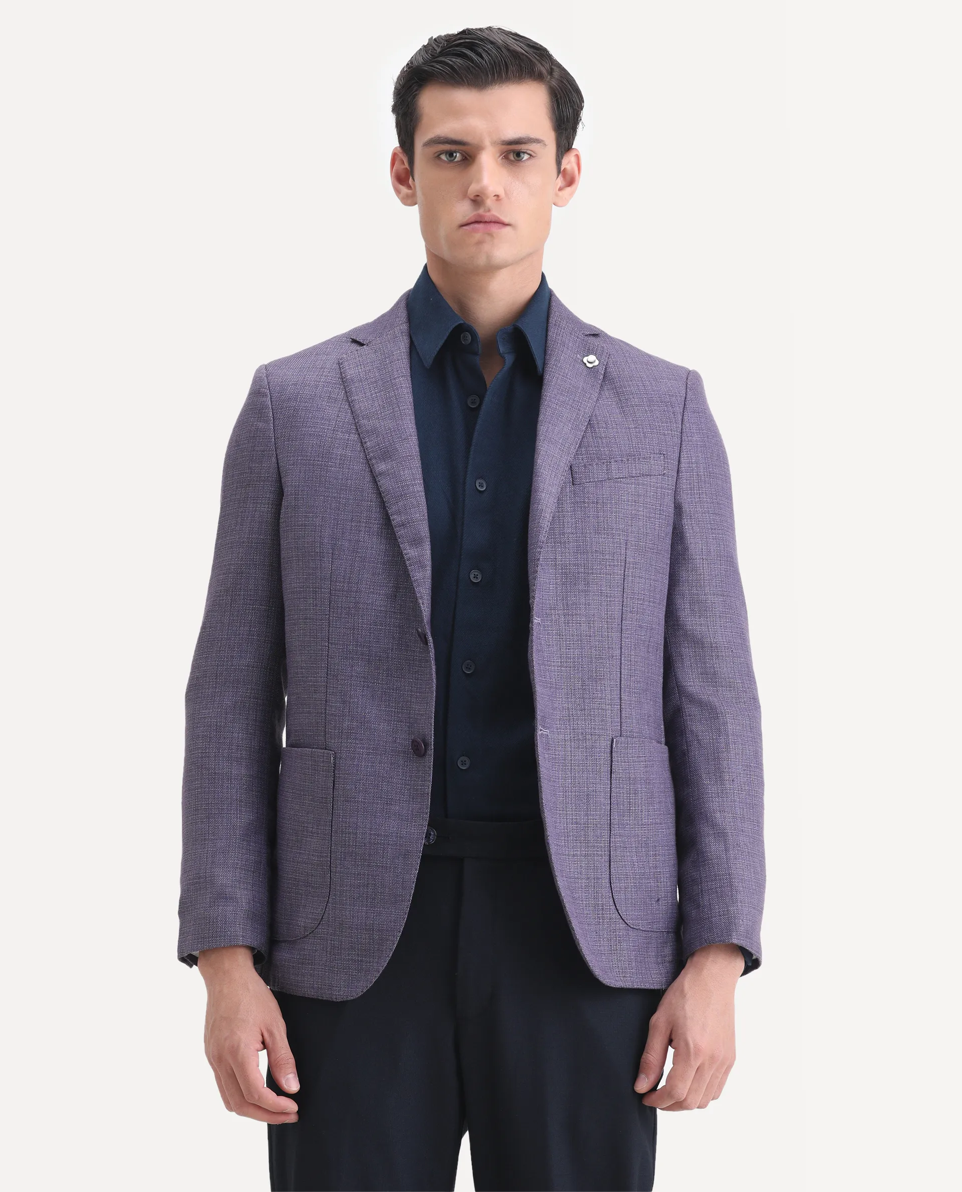 Rare Rabbit Men's Drew Purple Polyester Plain Tailored Fit Full Sleeve Lapel Neck Blazer - Image 4