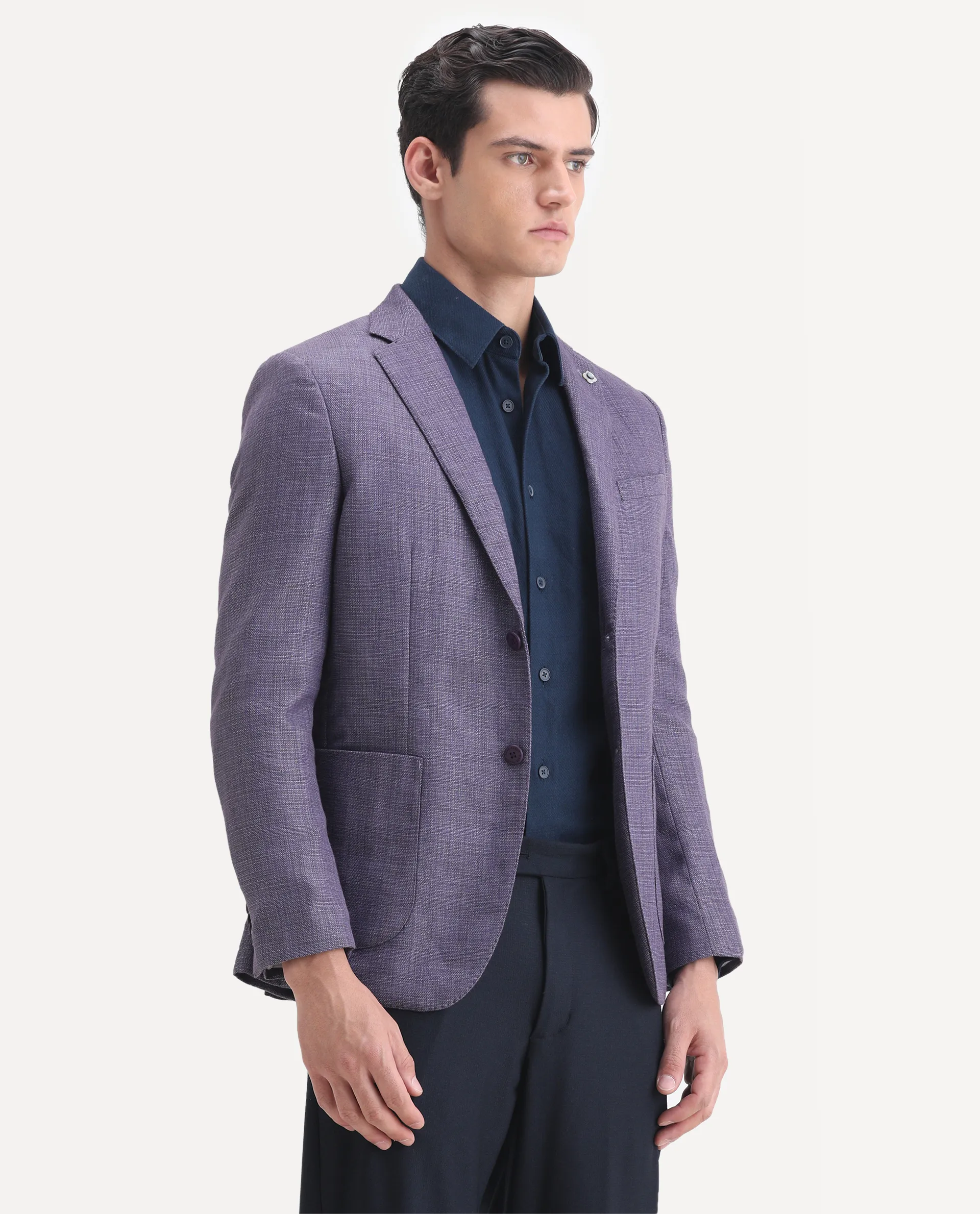 Rare Rabbit Men's Drew Purple Polyester Plain Tailored Fit Full Sleeve Lapel Neck Blazer - Image 6