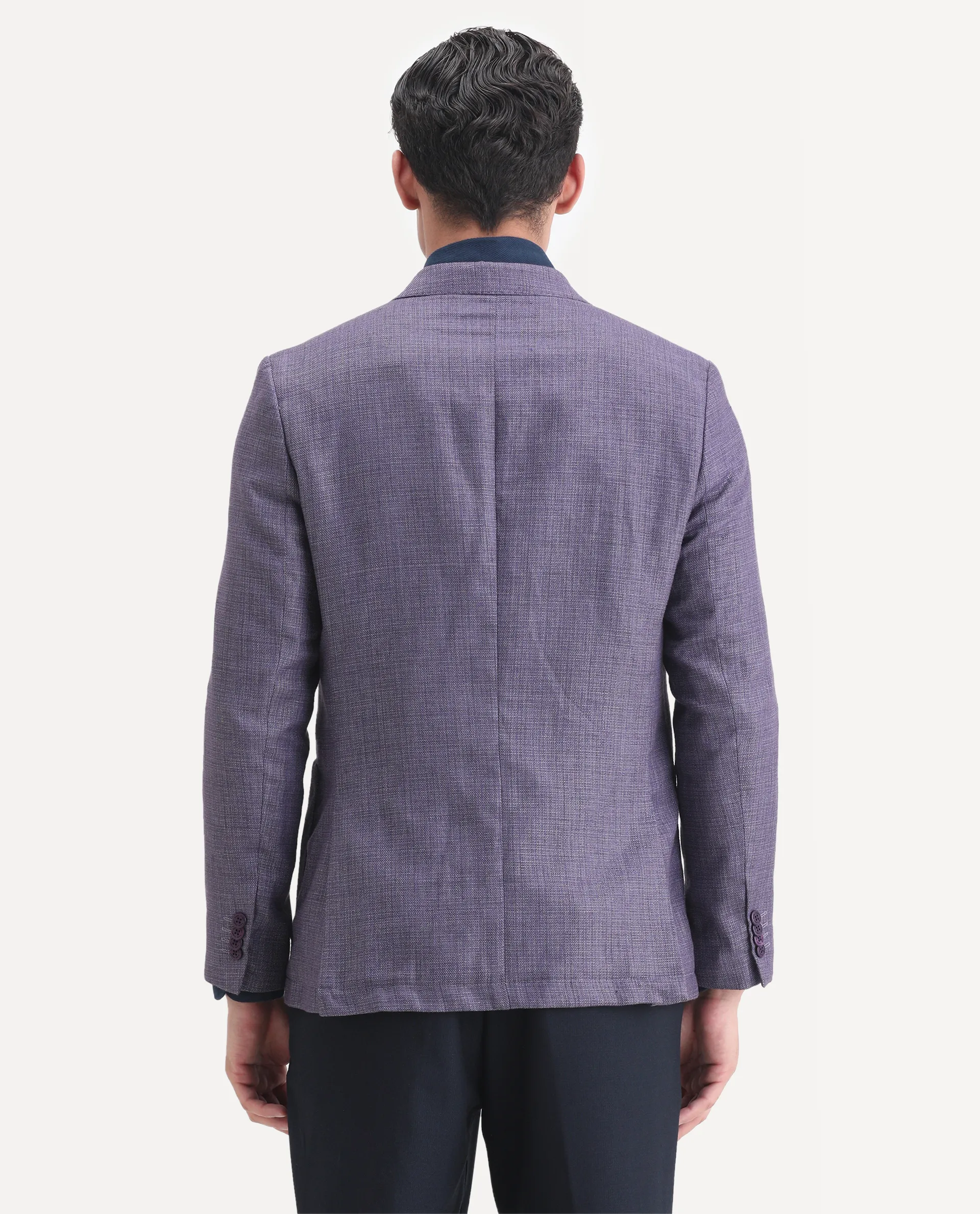Rare Rabbit Men's Drew Purple Polyester Plain Tailored Fit Full Sleeve Lapel Neck Blazer - Image 7