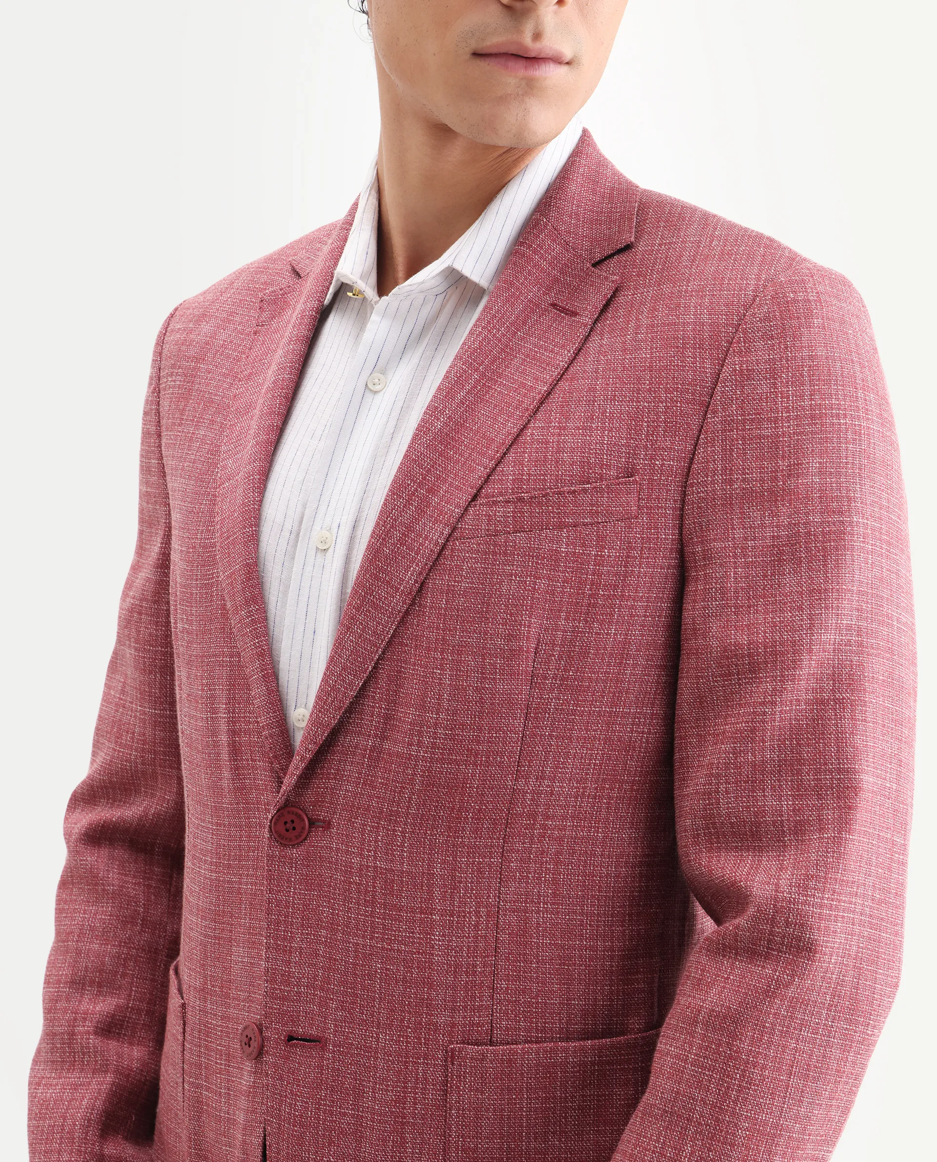 Rare Rabbit Men's Drew Red Polyester Plain Tailored Fit Full Sleeve Lapel Neck Blazer - Image 3