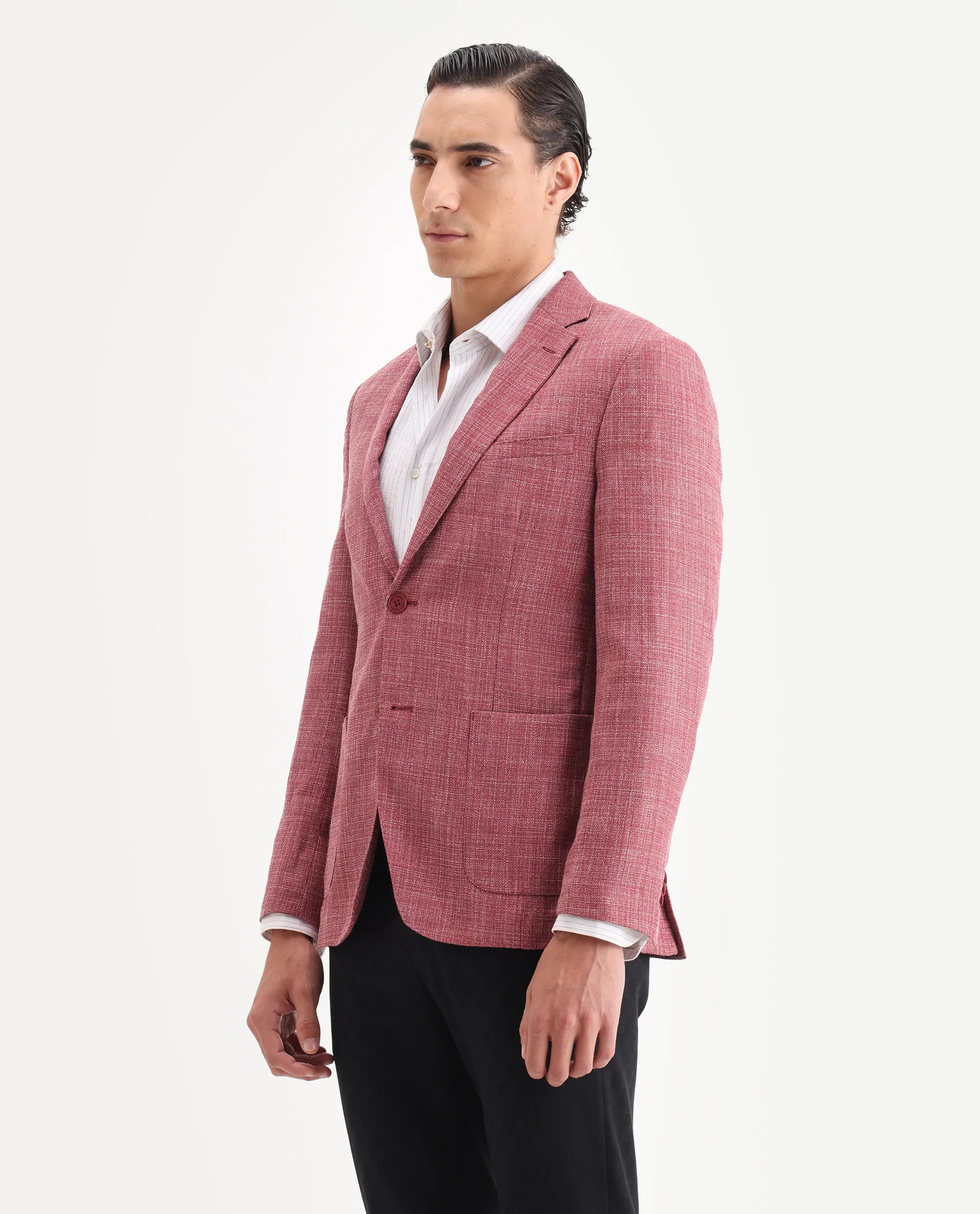Rare Rabbit Men's Drew Red Polyester Plain Tailored Fit Full Sleeve Lapel Neck Blazer - Image 4