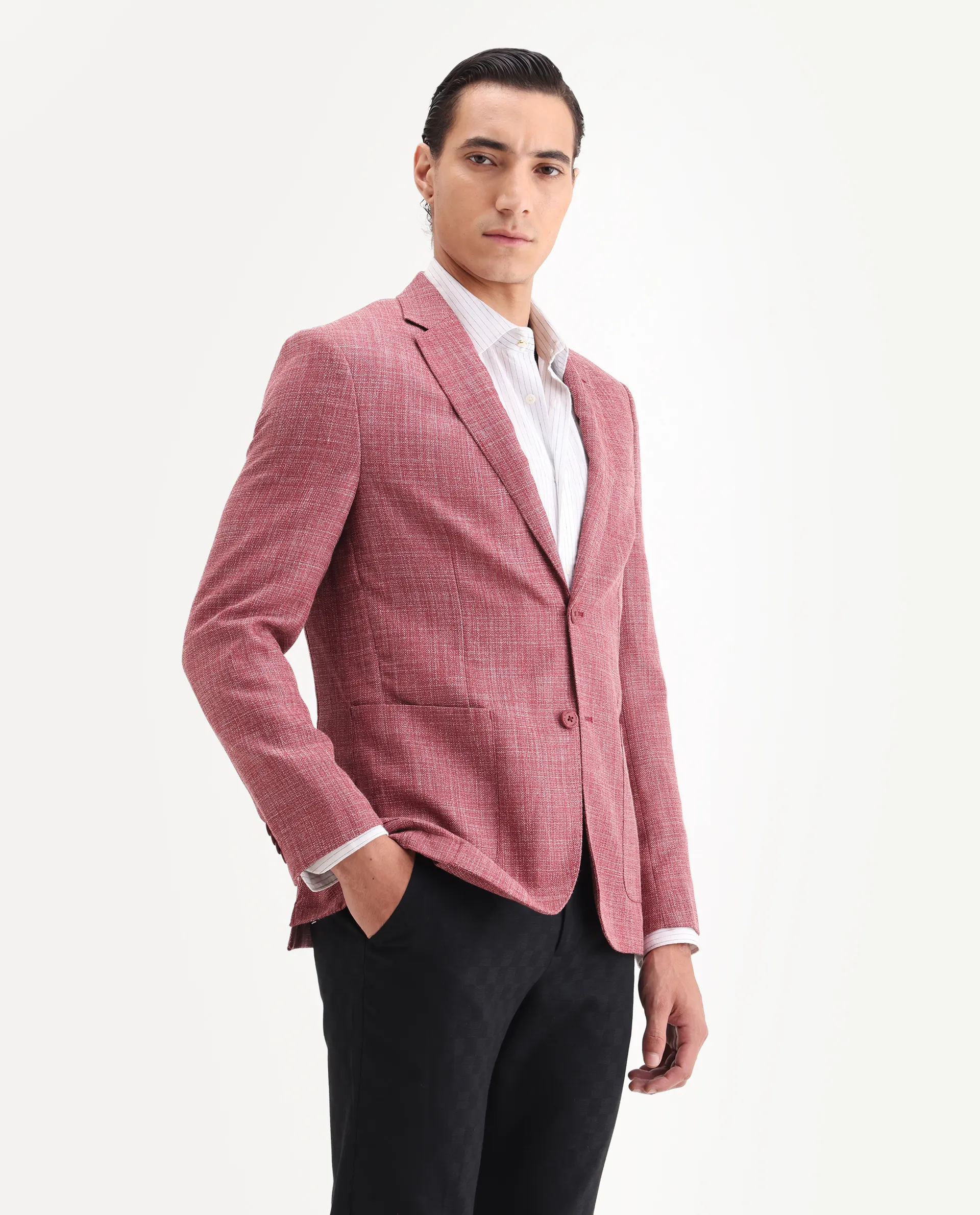 Rare Rabbit Men's Drew Red Polyester Plain Tailored Fit Full Sleeve Lapel Neck Blazer - Image 5