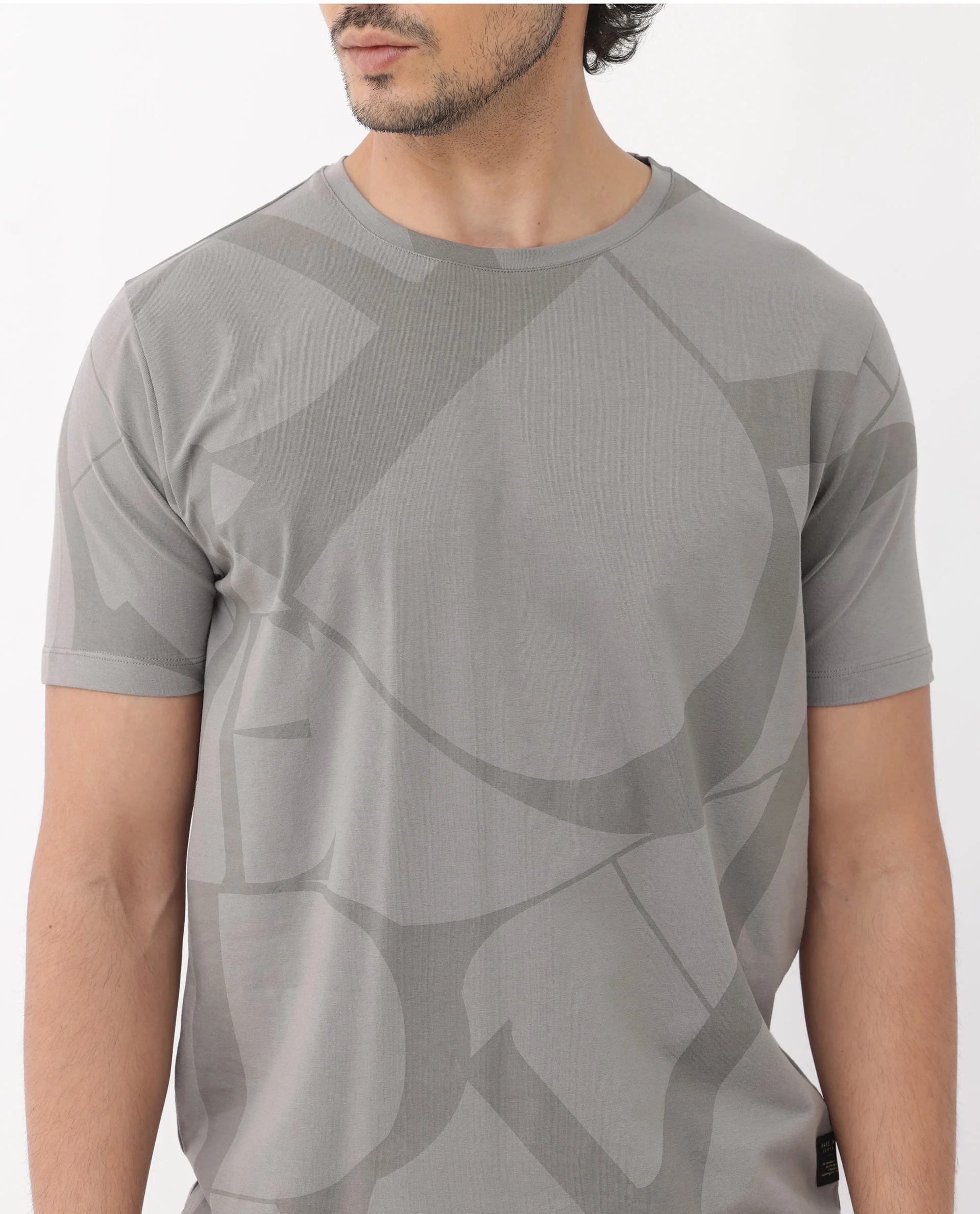 Rare Rabbit Articale Mens Drew Grey Cotton Lycra Fabric Short Sleeve Crew Neck Slim Fit Printed T-Shirt - Image 5