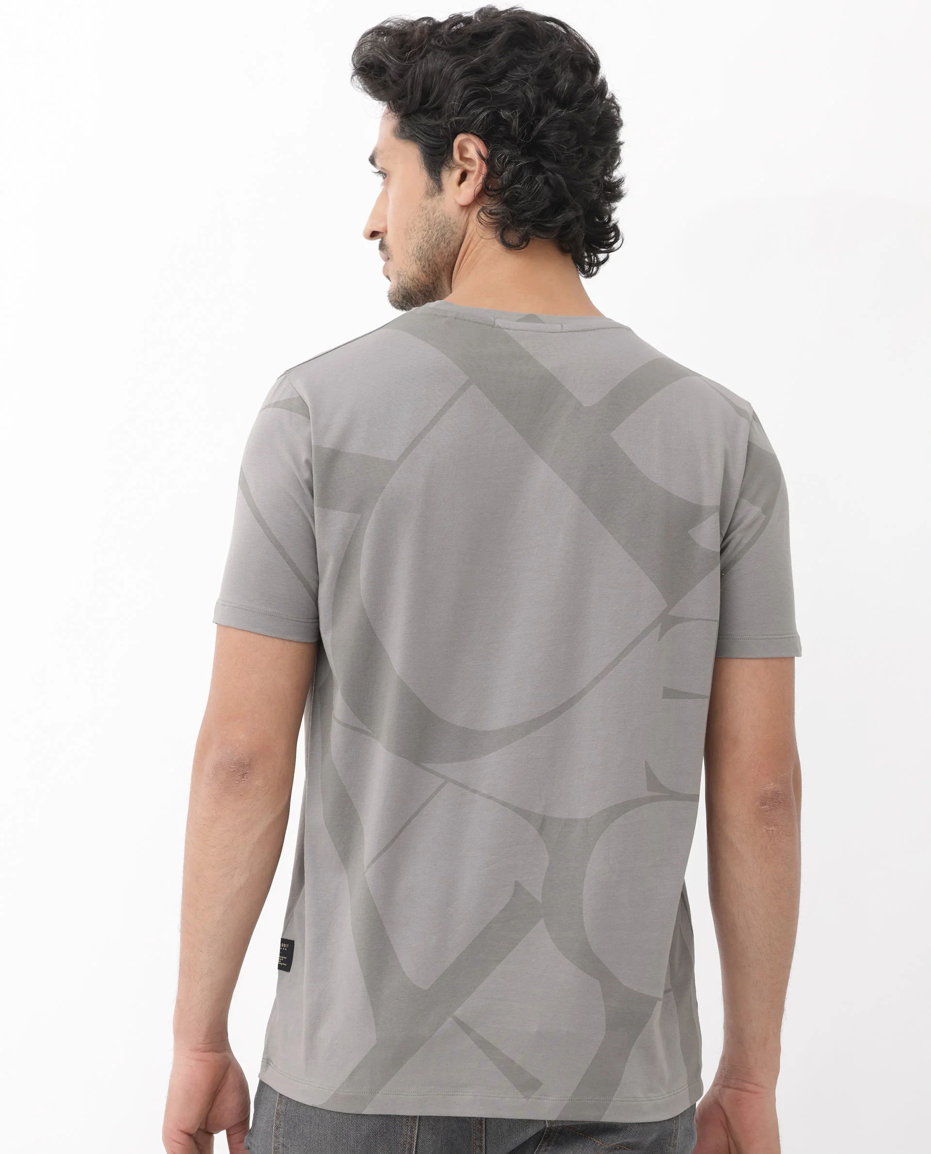 Rare Rabbit Articale Mens Drew Grey Cotton Lycra Fabric Short Sleeve Crew Neck Slim Fit Printed T-Shirt - Image 9