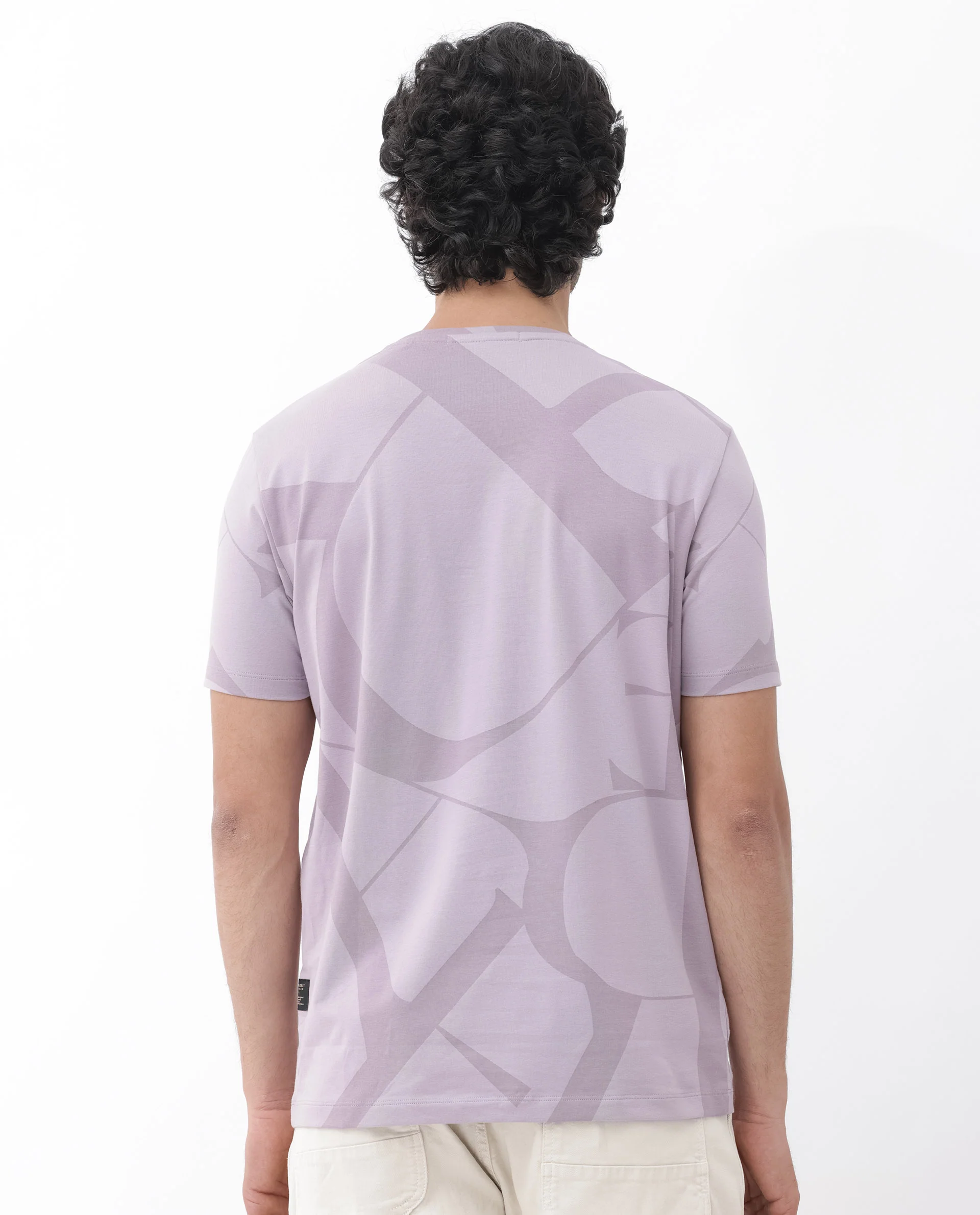 Rare Rabbit Articale Mens Drew Light Purple Cotton Lycra Fabric Short Sleeve Crew Neck Slim Fit Printed T-Shirt - Image 8