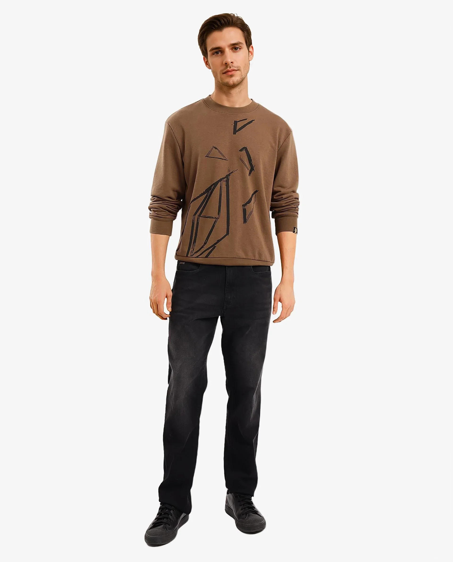 Rare Rabbit Men's Drewo Dusky Olive Cotton Graphic Print Regular Fit Full Sleeve Crew Neck Sweatshirt - Image 2