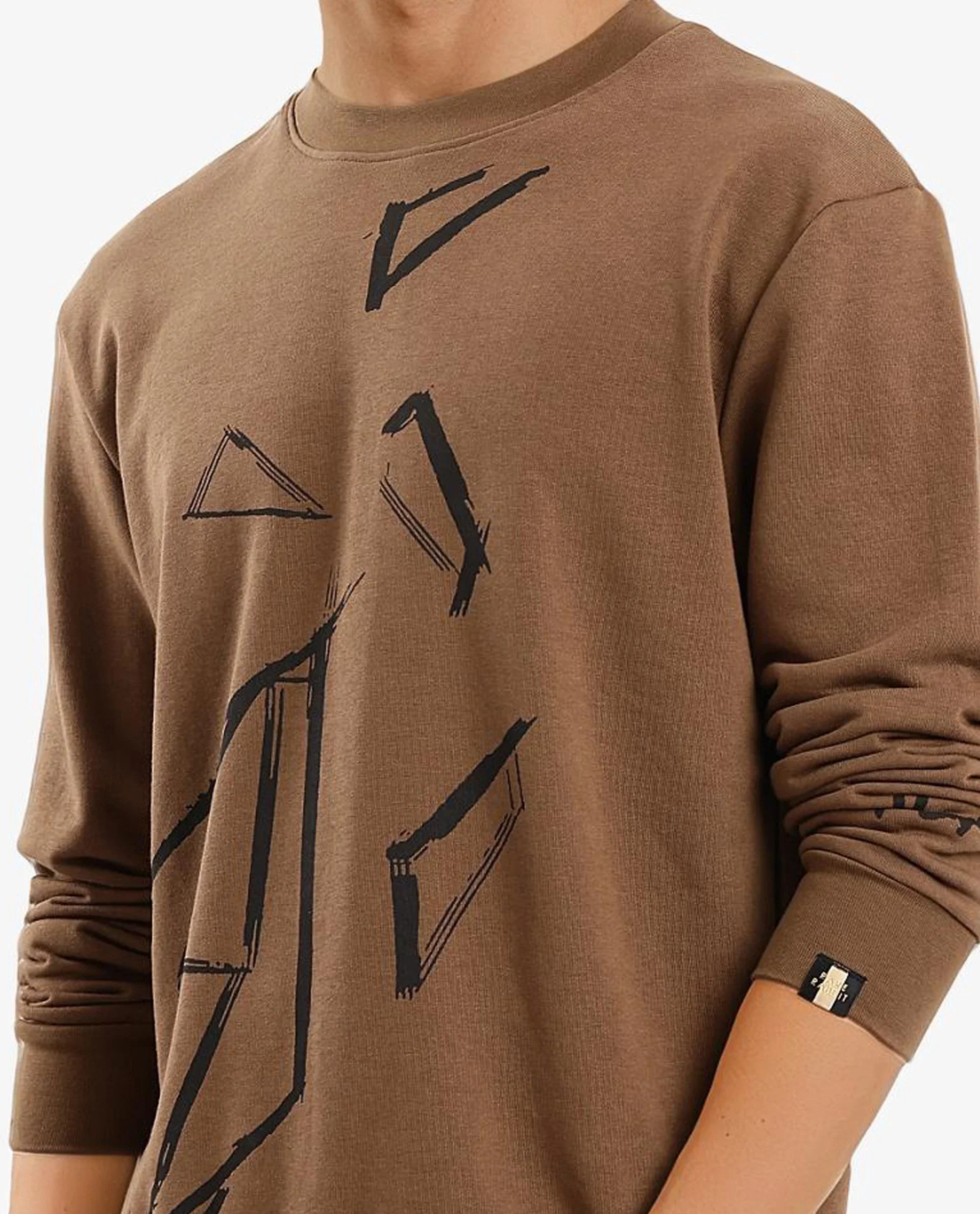 Rare Rabbit Men's Drewo Dusky Olive Cotton Graphic Print Regular Fit Full Sleeve Crew Neck Sweatshirt - Image 3