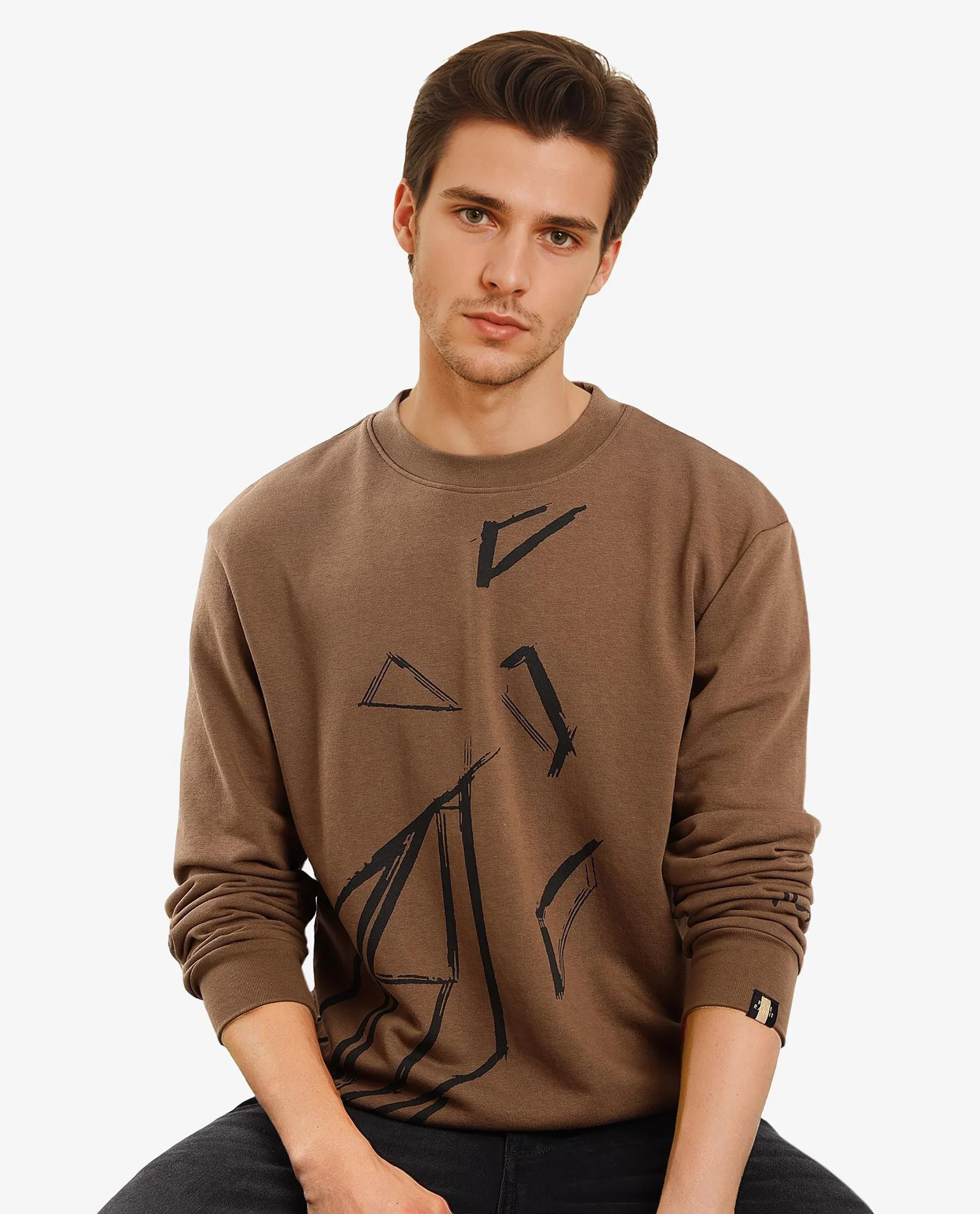 Rare Rabbit Men's Drewo Dusky Olive Cotton Graphic Print Regular Fit Full Sleeve Crew Neck Sweatshirt - Image 7