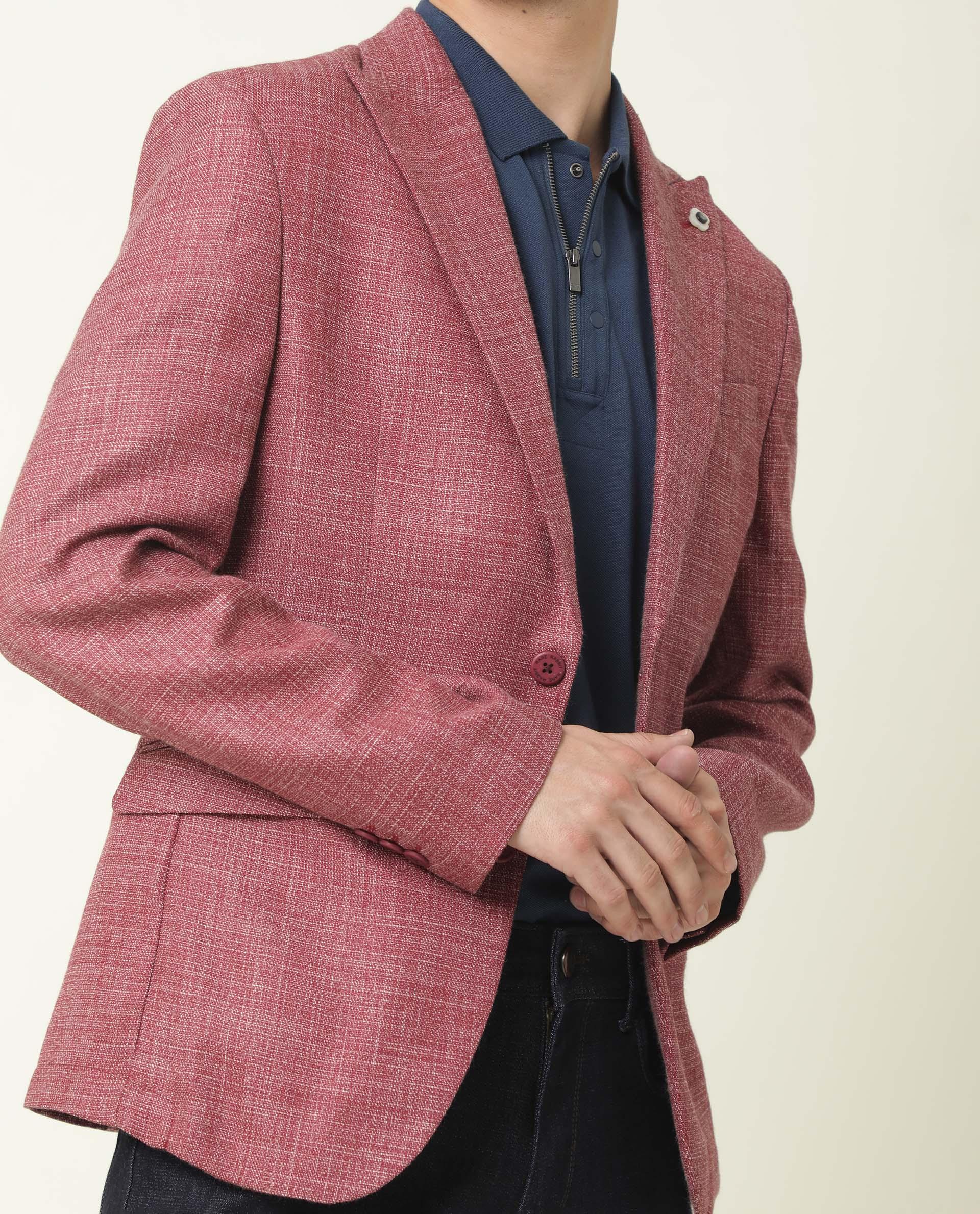 Rare Rabbit Men's Drews Maroon Polyester Plain Tailored Fit Full Sleeve Lapel Neck Blazer - Image 2