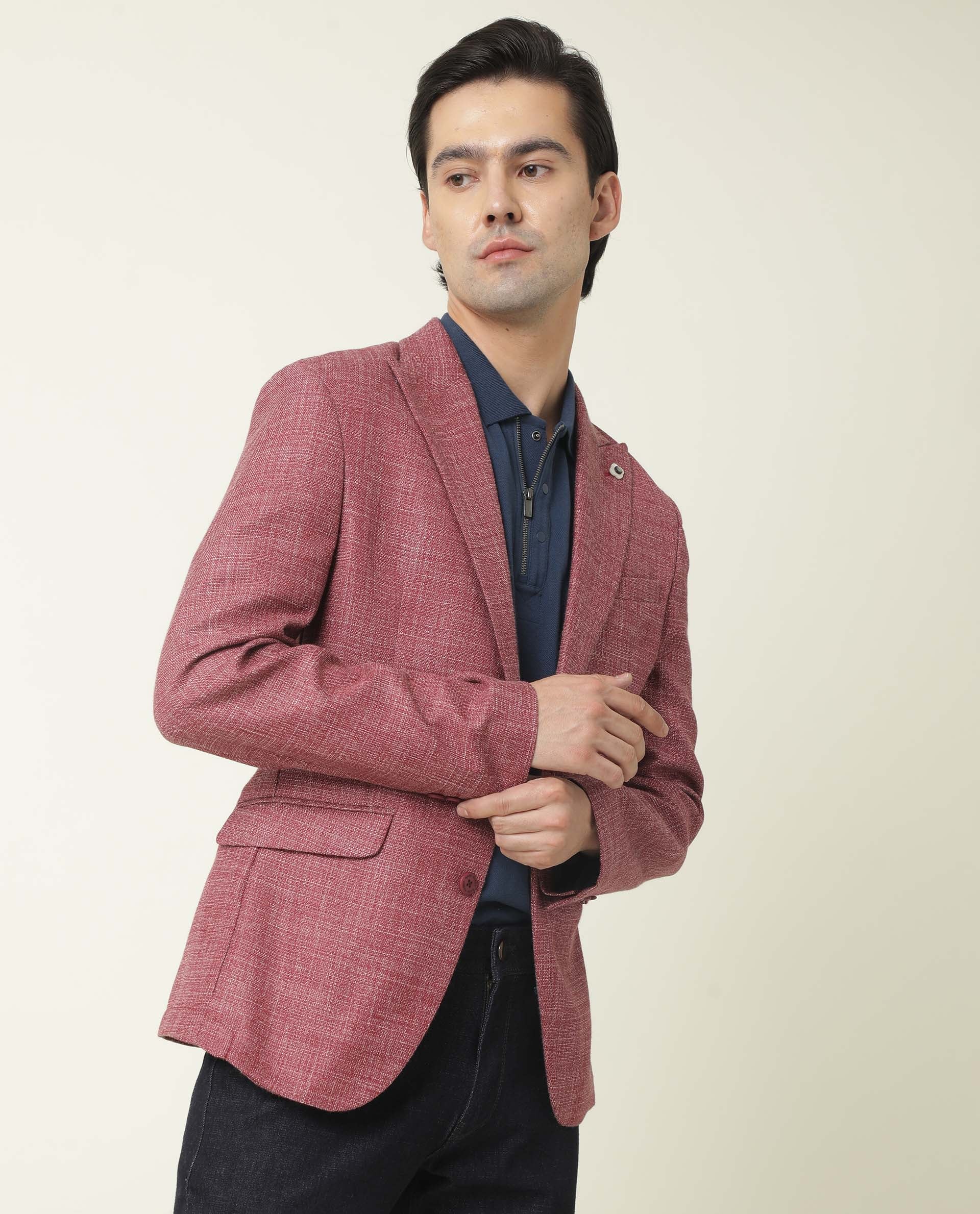 Rare Rabbit Men's Drews Maroon Polyester Plain Tailored Fit Full Sleeve Lapel Neck Blazer - Image 3
