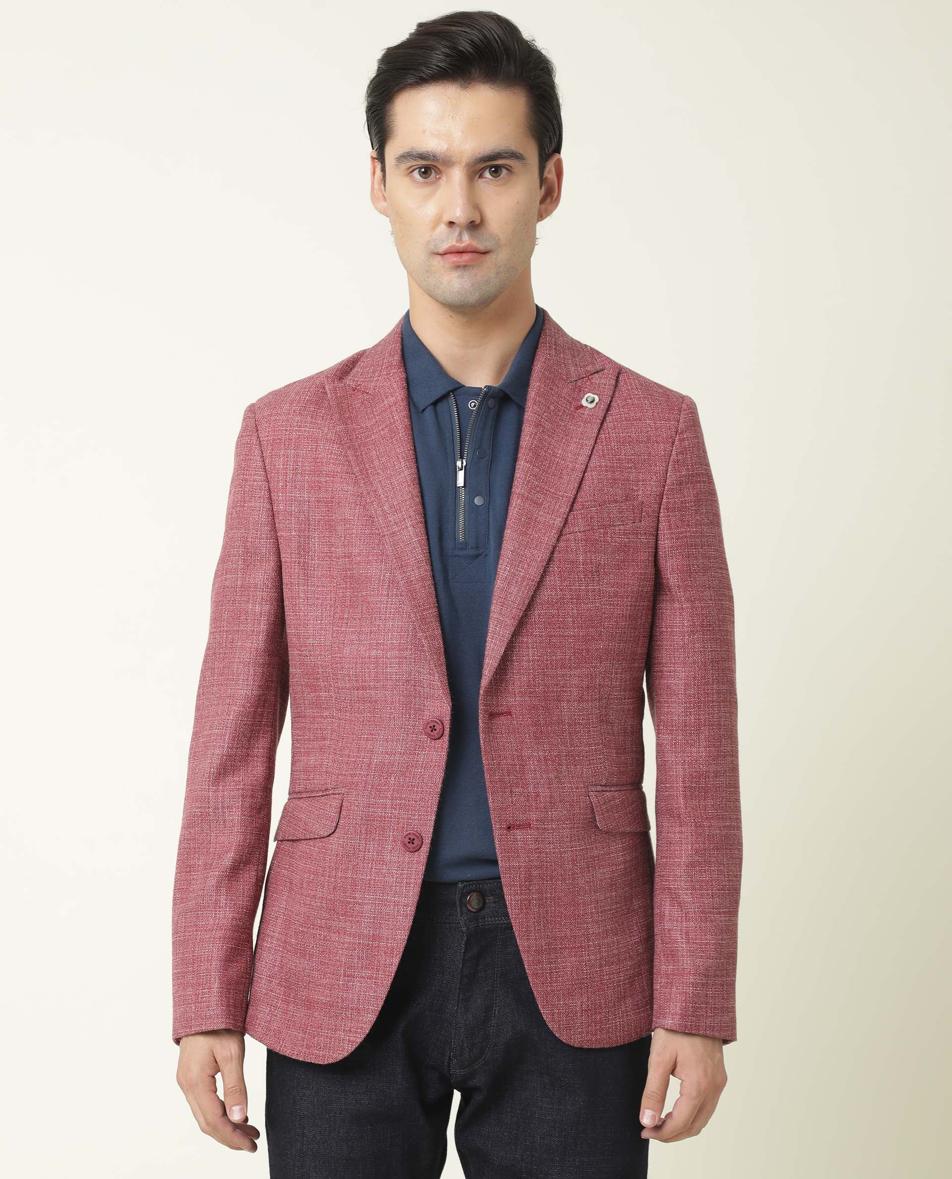 Rare Rabbit Men's Drews Maroon Polyester Plain Tailored Fit Full Sleeve Lapel Neck Blazer - Image 4