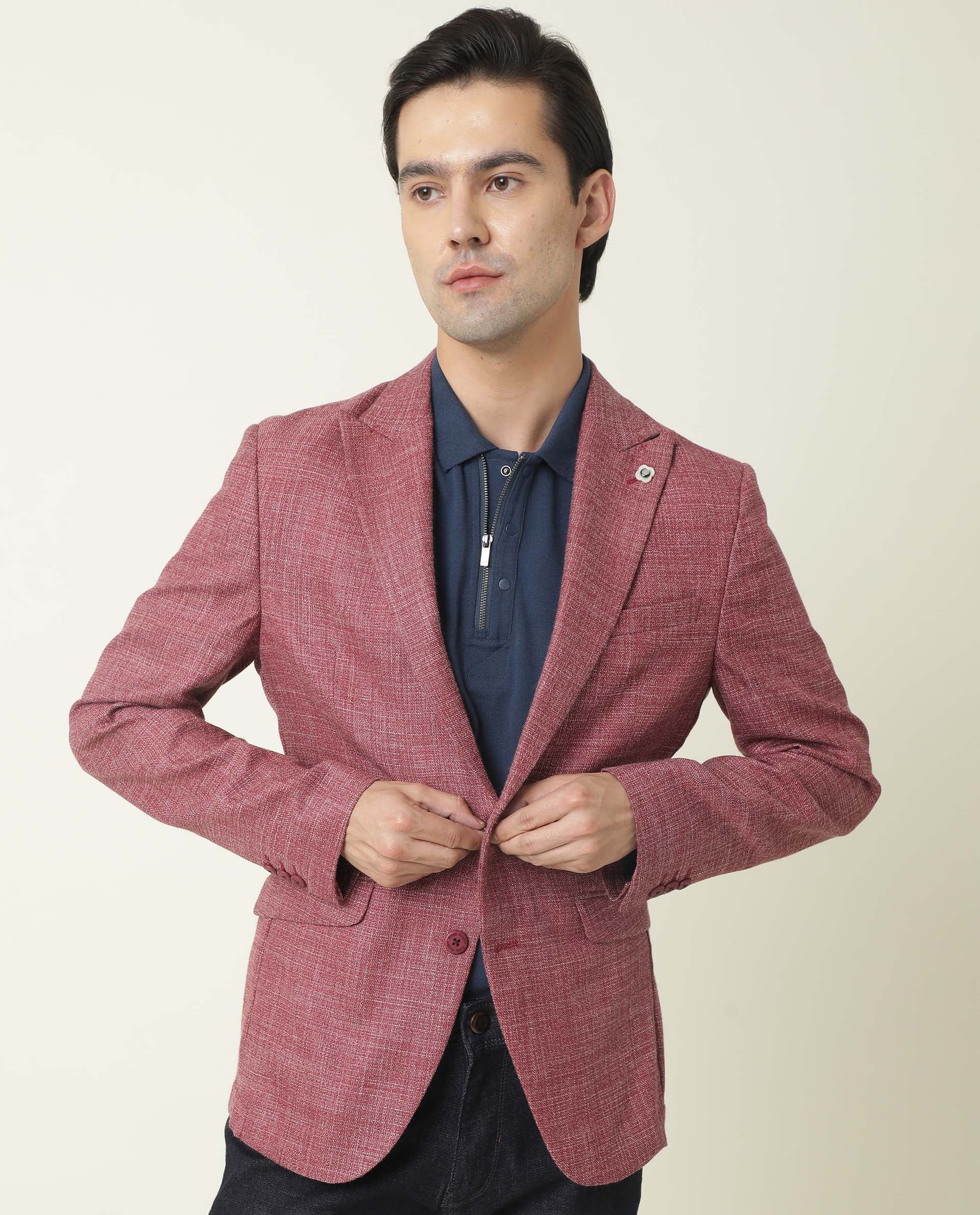 Rare Rabbit Men's Drews Maroon Polyester Plain Tailored Fit Full Sleeve Lapel Neck Blazer - Image 5