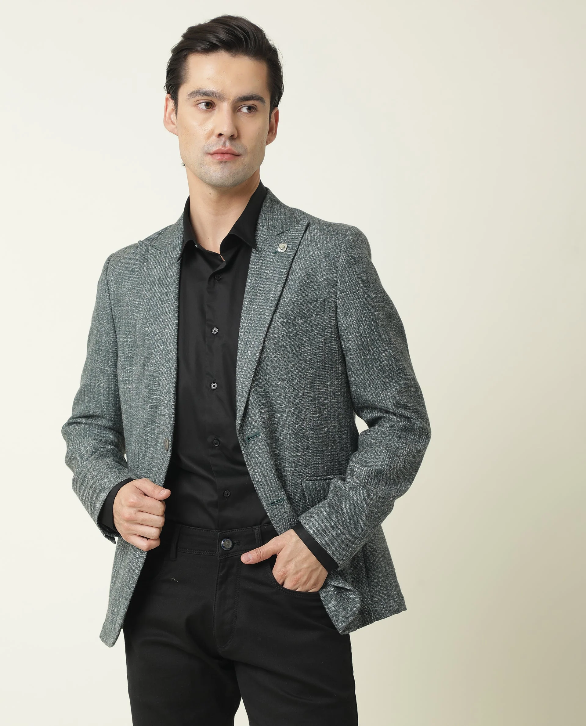 Rare Rabbit Men's Drews Olive Polyester Plain Tailored Fit Full Sleeve Lapel Neck Blazer - Image 2