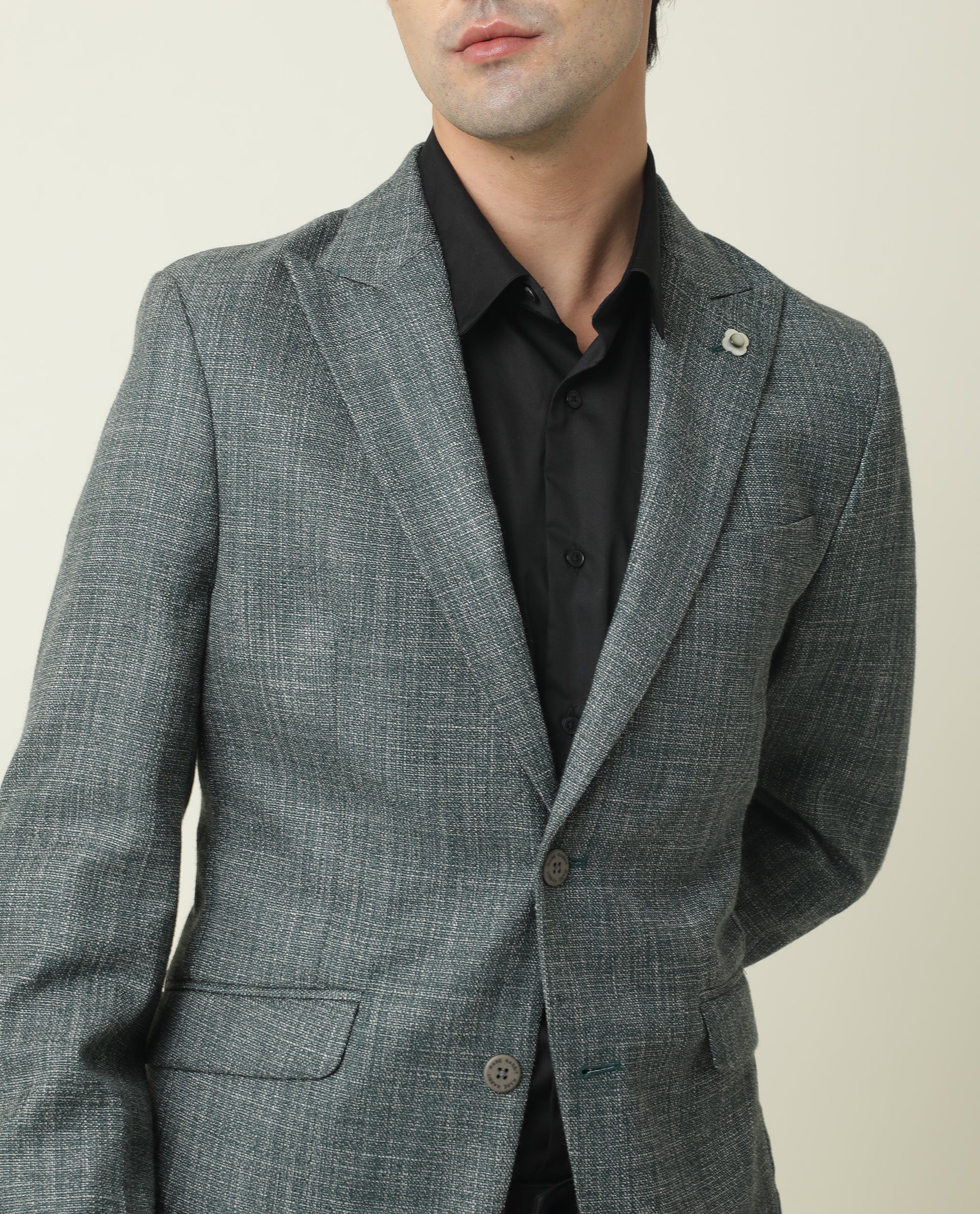 Rare Rabbit Men's Drews Olive Polyester Plain Tailored Fit Full Sleeve Lapel Neck Blazer - Image 3