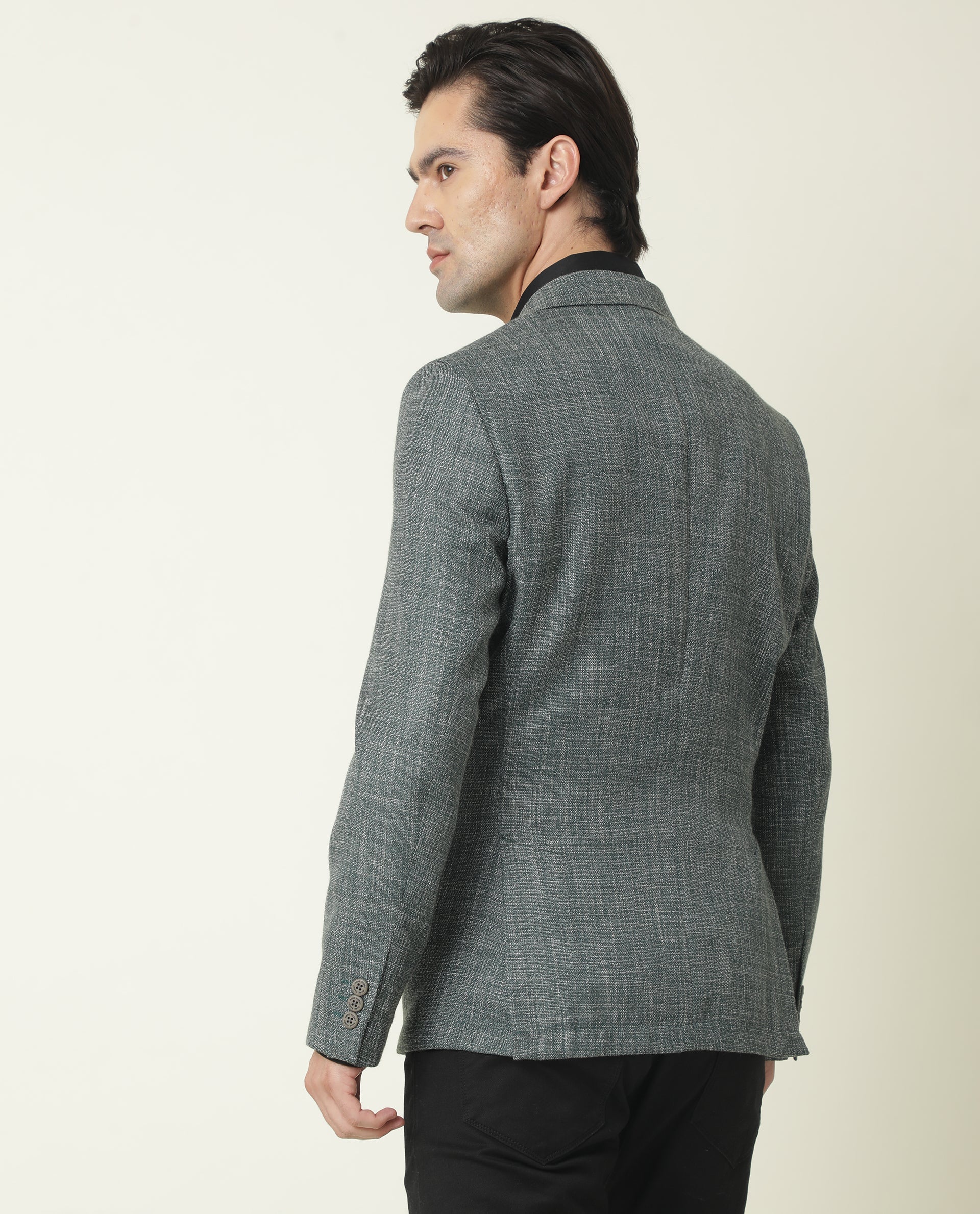 Rare Rabbit Men's Drews Olive Polyester Plain Tailored Fit Full Sleeve Lapel Neck Blazer - Image 4