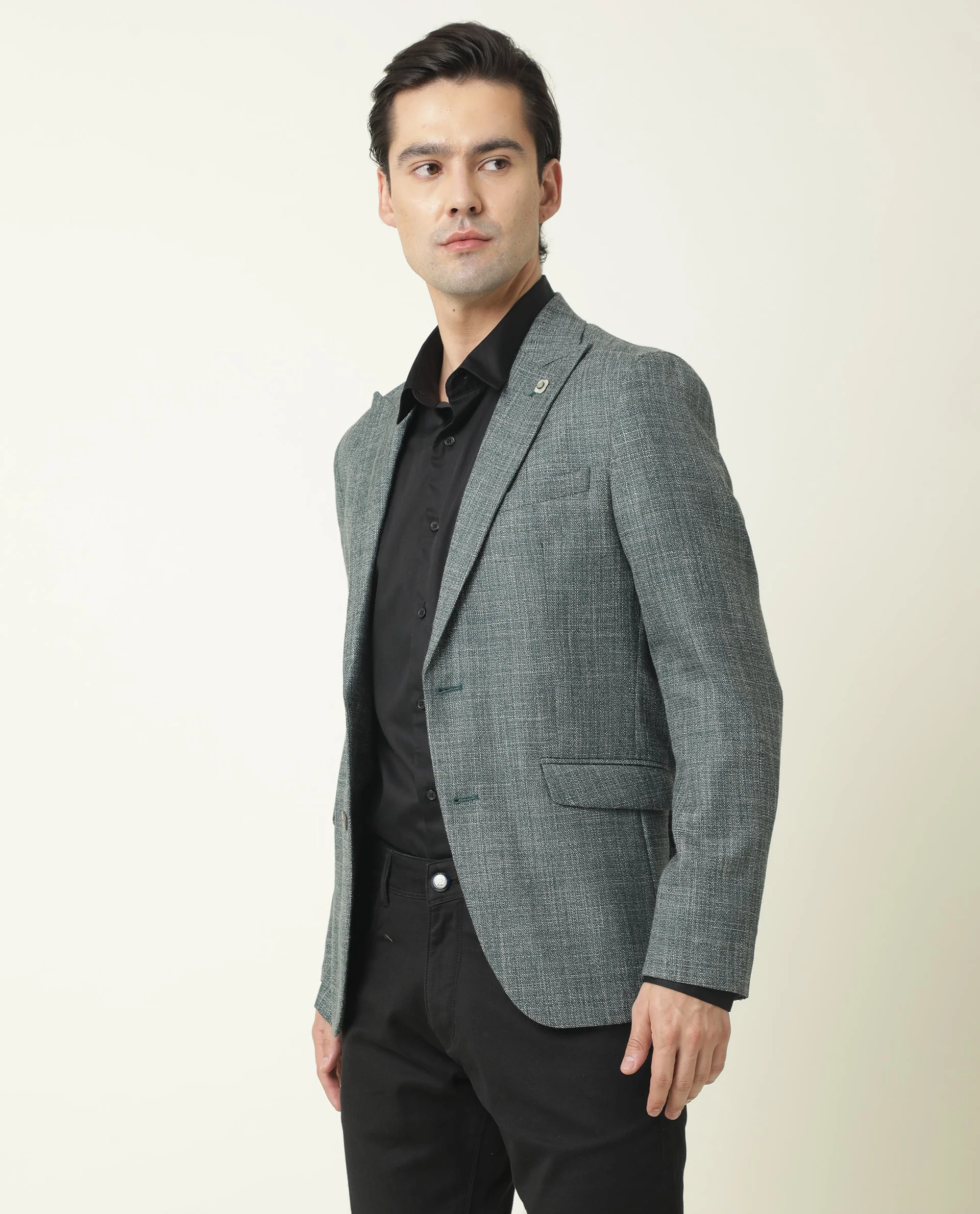 Rare Rabbit Men's Drews Olive Polyester Plain Tailored Fit Full Sleeve Lapel Neck Blazer - Image 5
