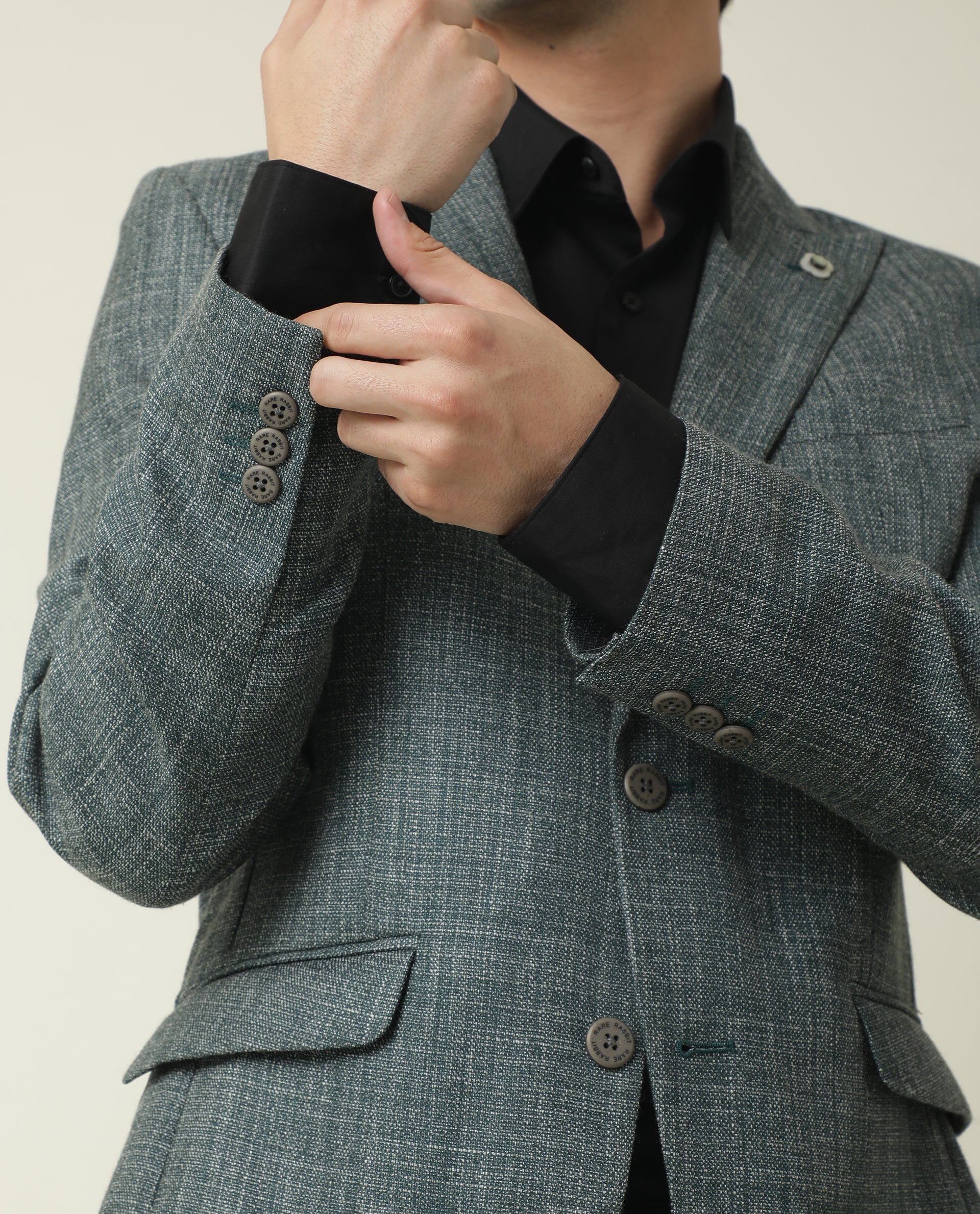 Rare Rabbit Men's Drews Olive Polyester Plain Tailored Fit Full Sleeve Lapel Neck Blazer - Image 6